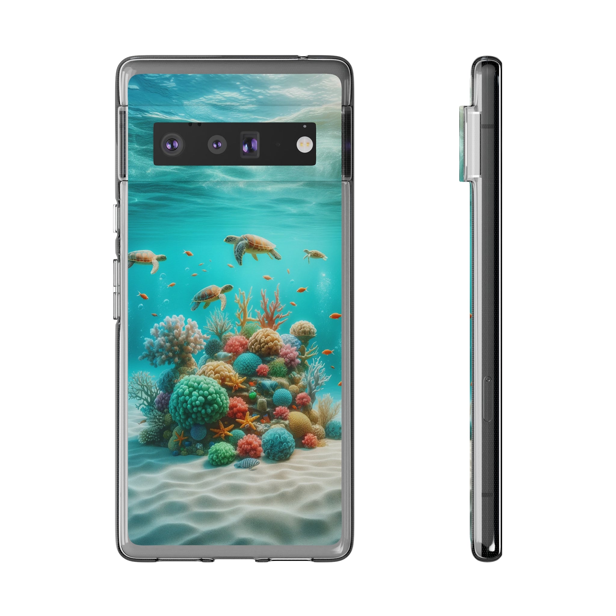 Turtles on coral reef - Soft Phone Case