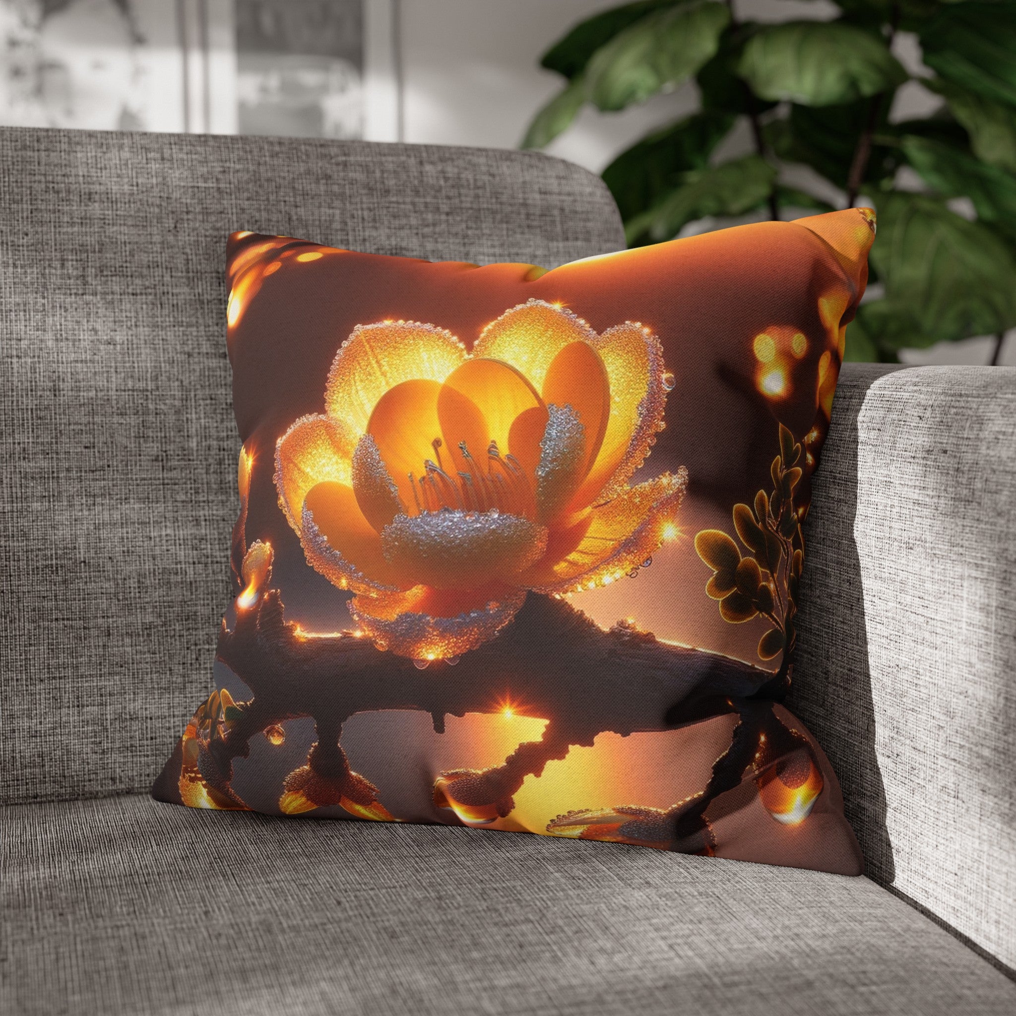 Yellow diamond flowers (1) - Polyester Square Pillowcase