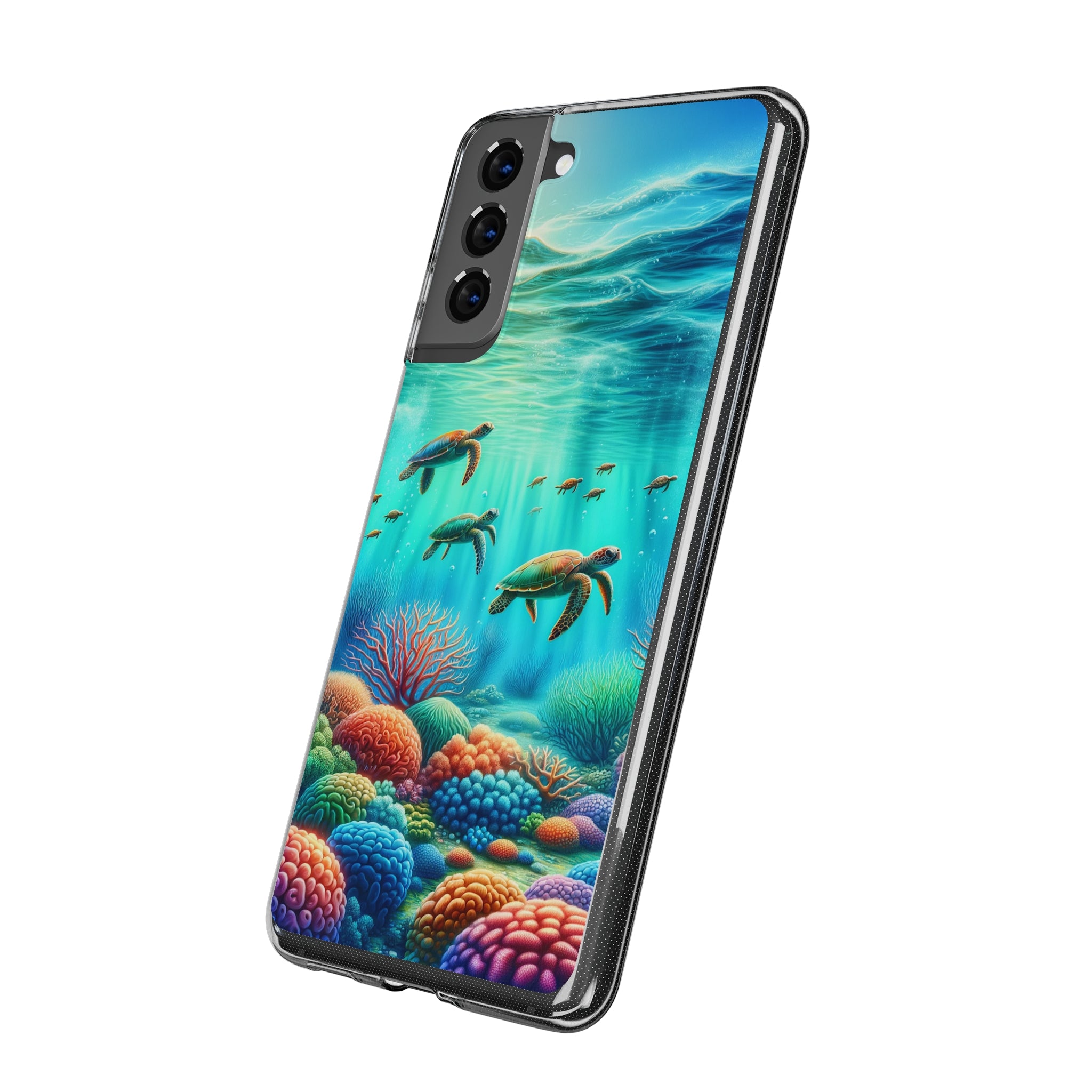 Turtles and coral reef - Soft Phone Case