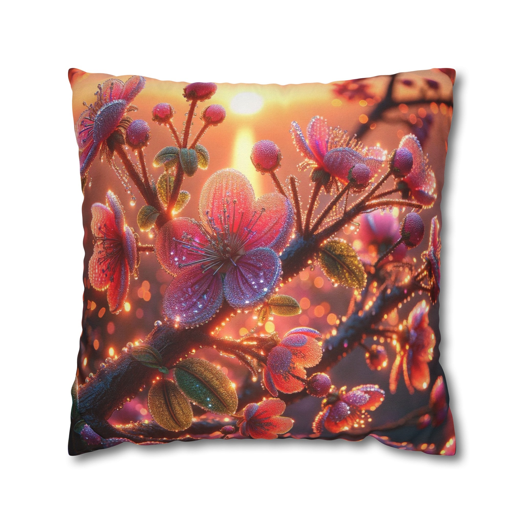 Pink diamond flowers (2) - Polyester Square Pillowcase