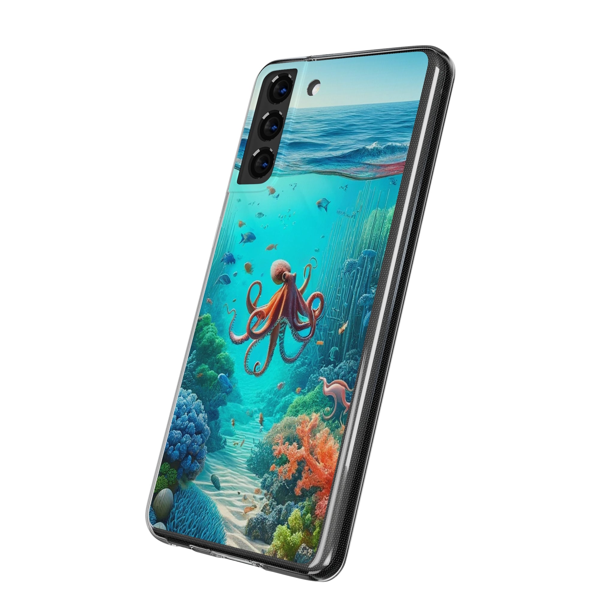 Octopus in turquoise water - Soft Phone Case