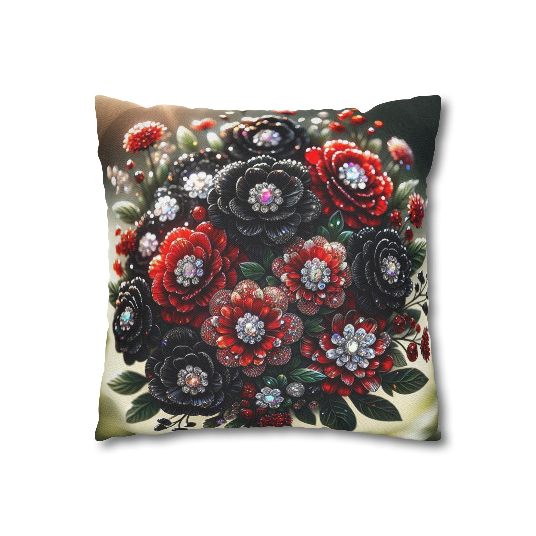 Black and Red Bouquet (2) - Polyester Square Pillowcase