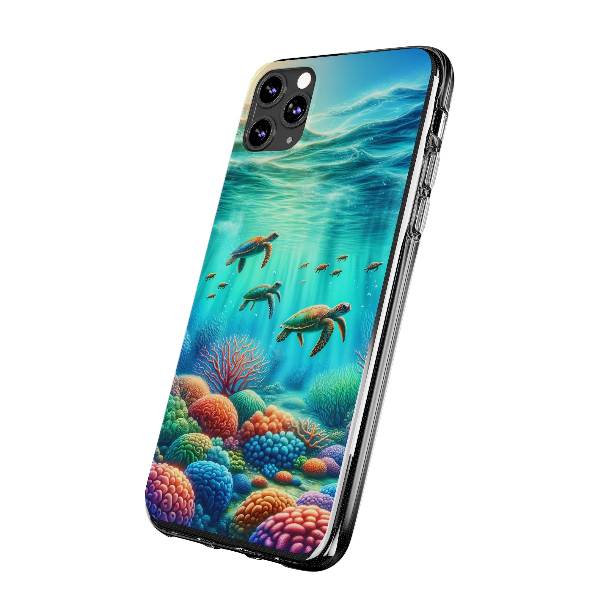 Turtles and coral reef - Soft Phone Case