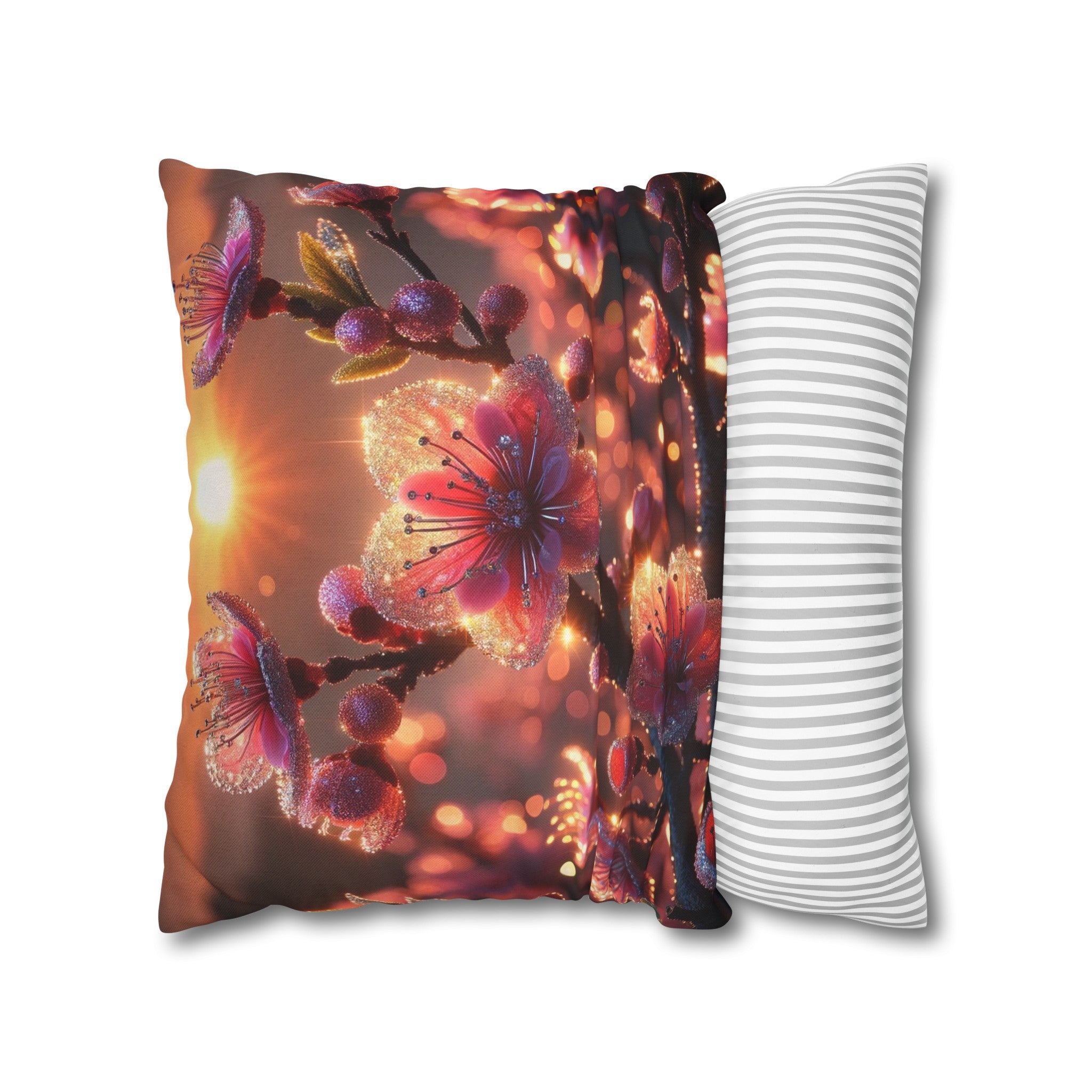 Pink diamond flowers (3) - Polyester Square Pillowcase