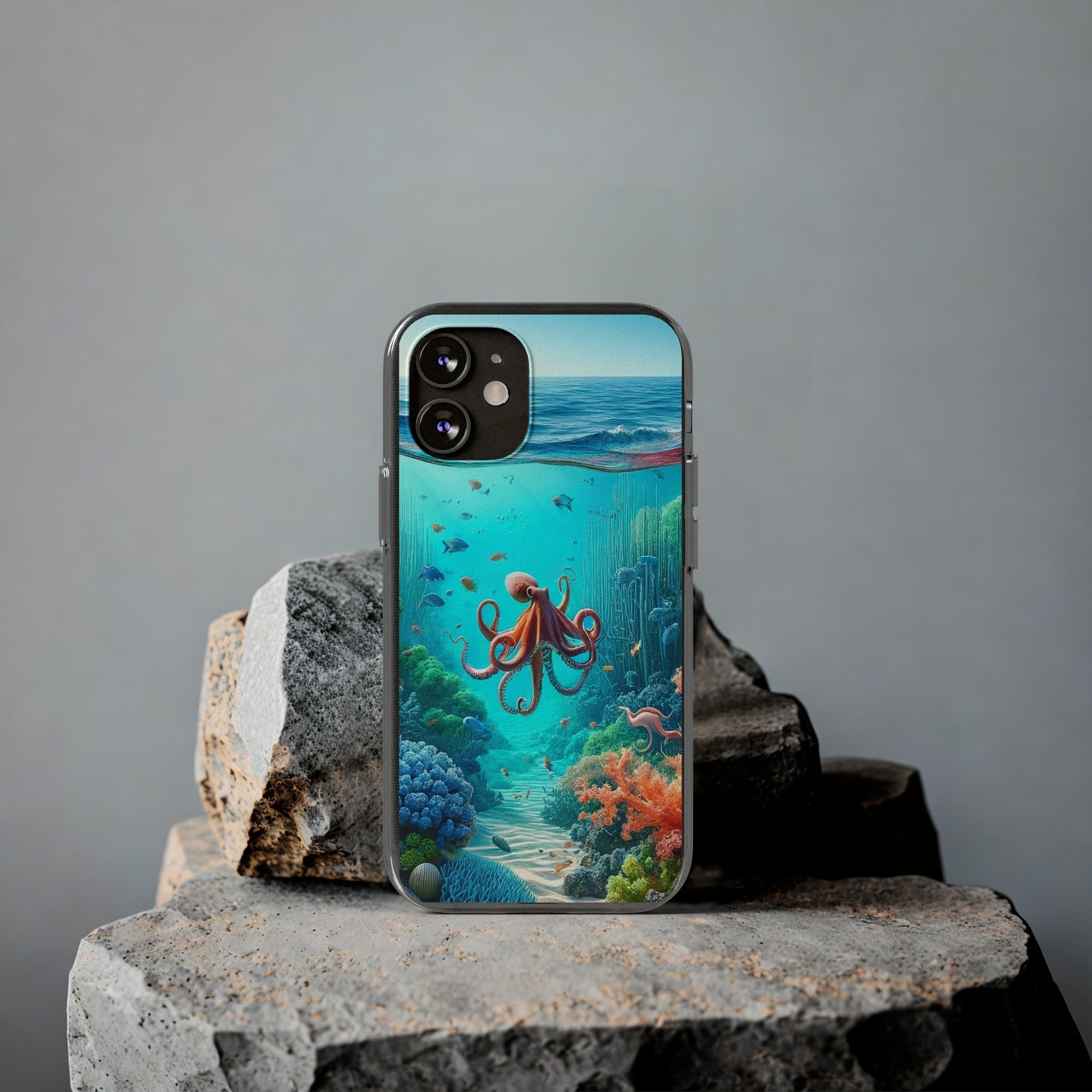 Octopus in turquoise water - Soft Phone Case