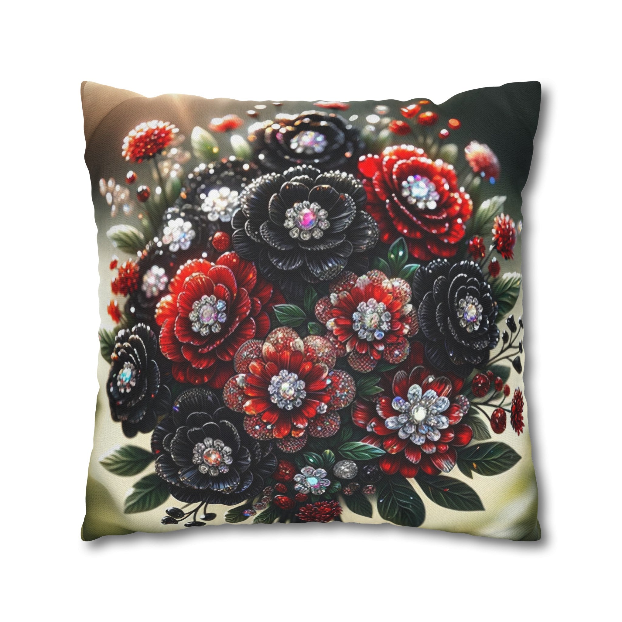 Black and Red Bouquet (2) - Polyester Square Pillowcase