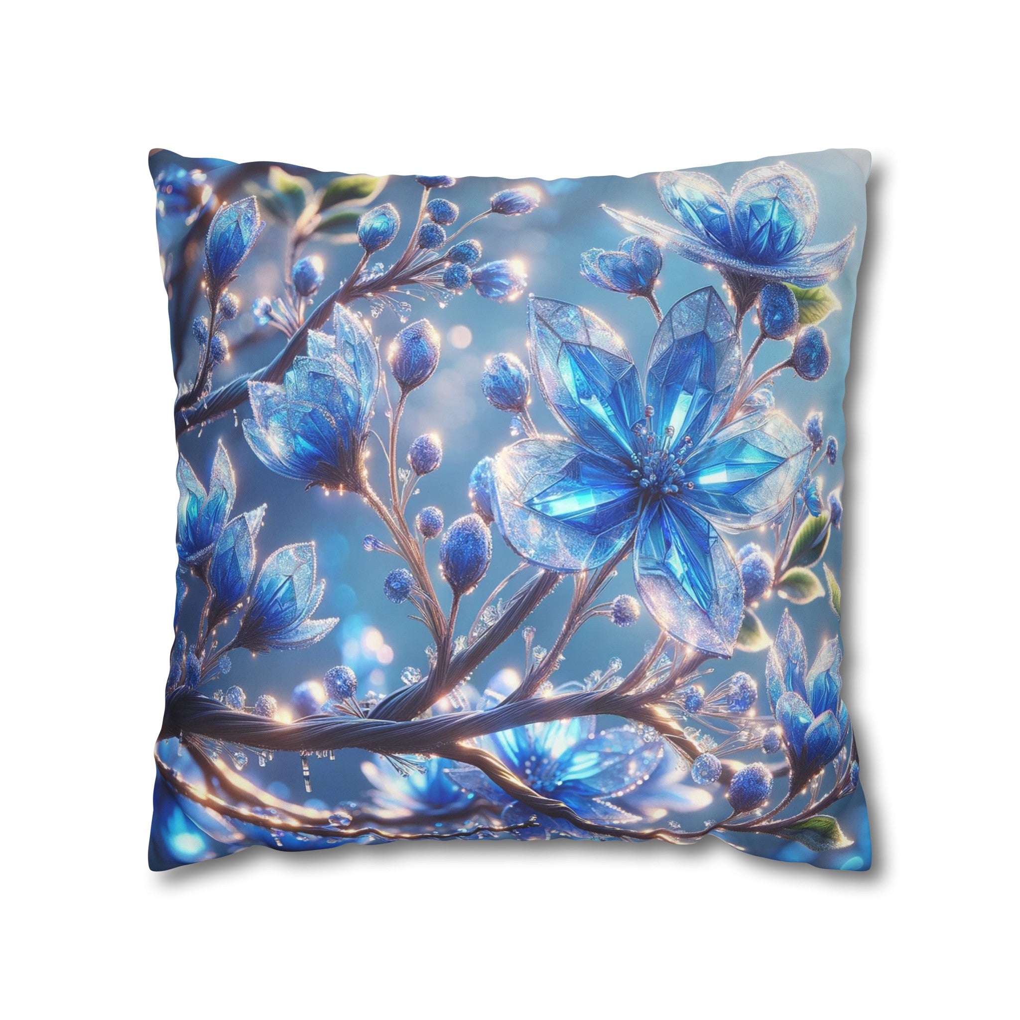 Blue, diamond flowers (5) - Suede Square Pillowcase