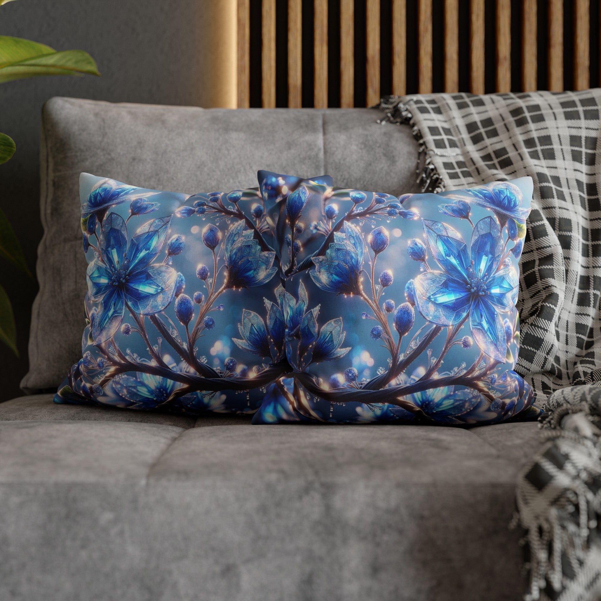 Blue, diamond flowers (5) - Suede Square Pillowcase