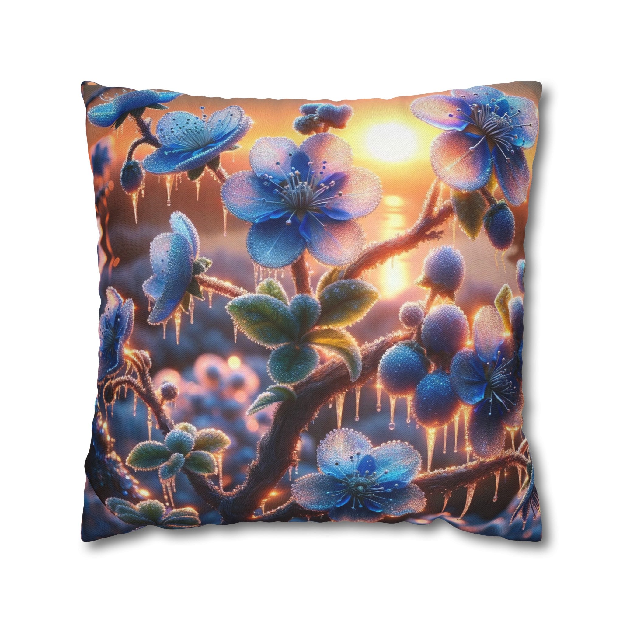 Blue, diamond flowers (1) - Polyester Square Pillowcase