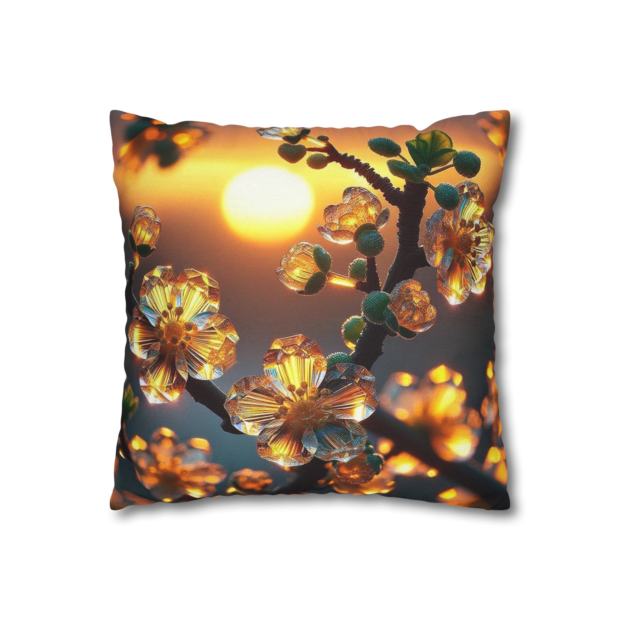 Yellow diamond flowers (4) - Polyester Square Pillowcase