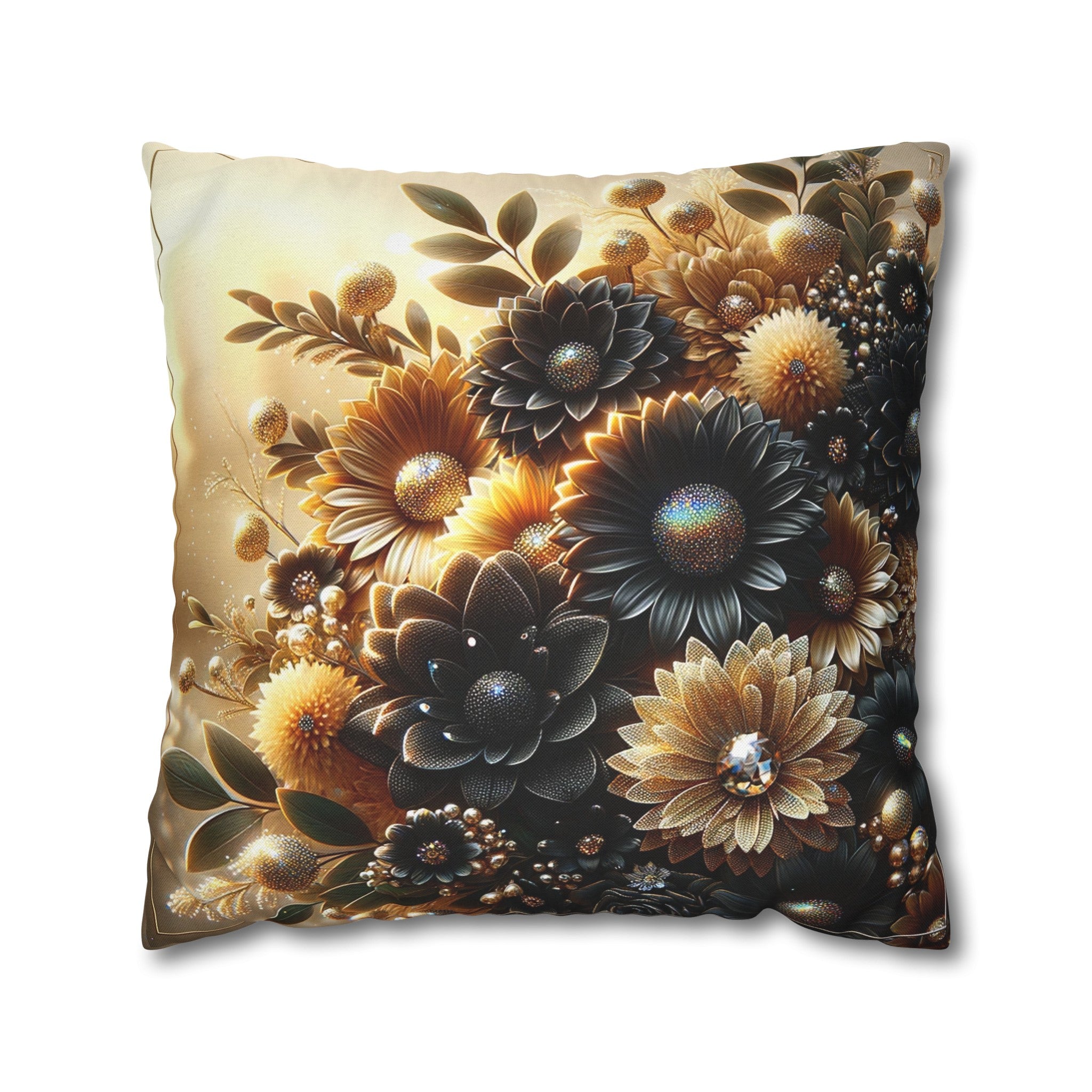 Black-golden Bouquet (2) - Polyester Square Pillowcase