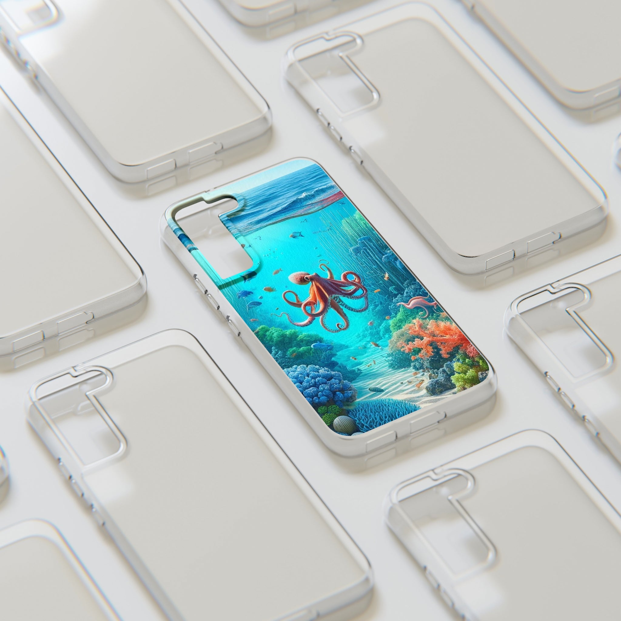 Octopus in turquoise water - Soft Phone Case