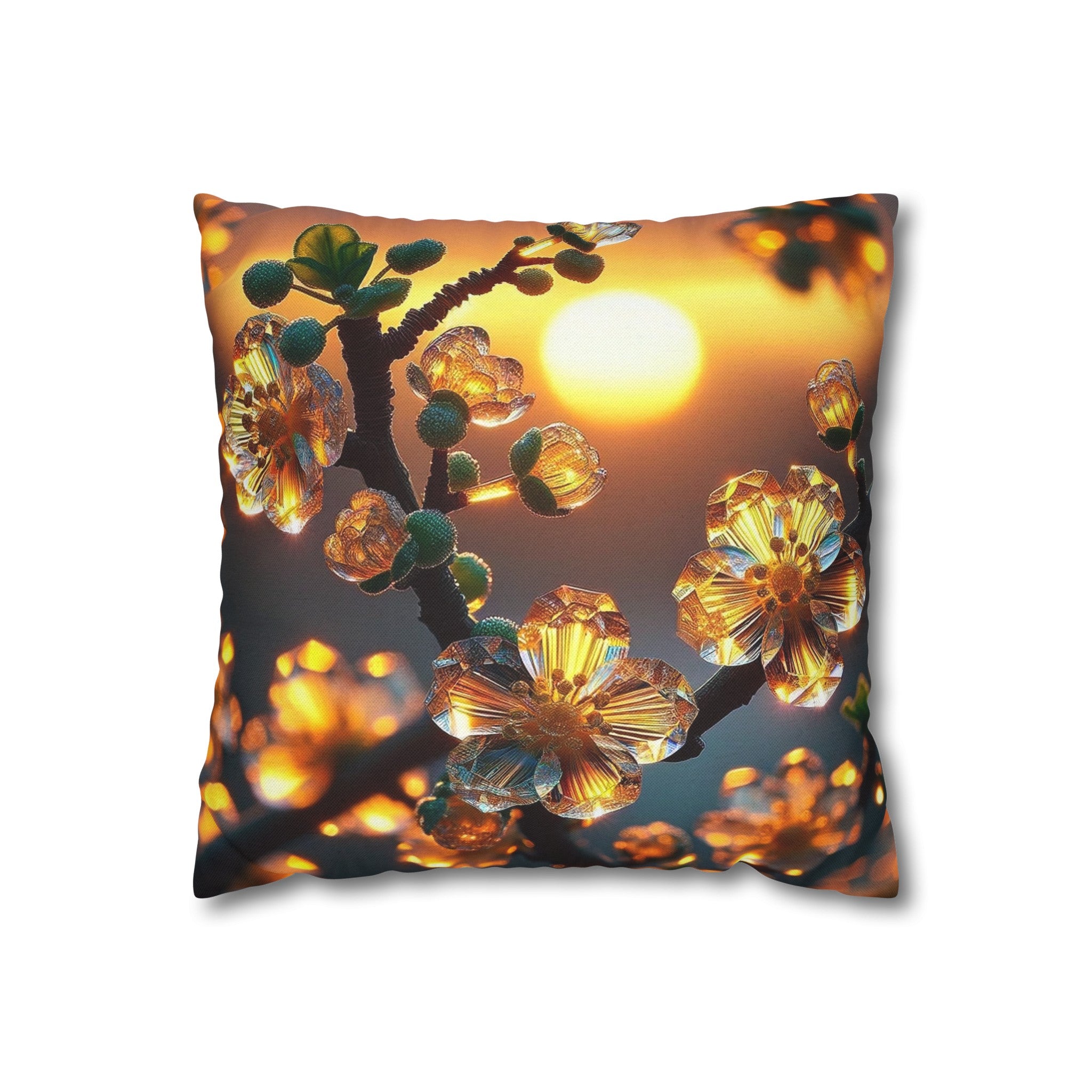 Yellow diamond flowers (4) - Polyester Square Pillowcase