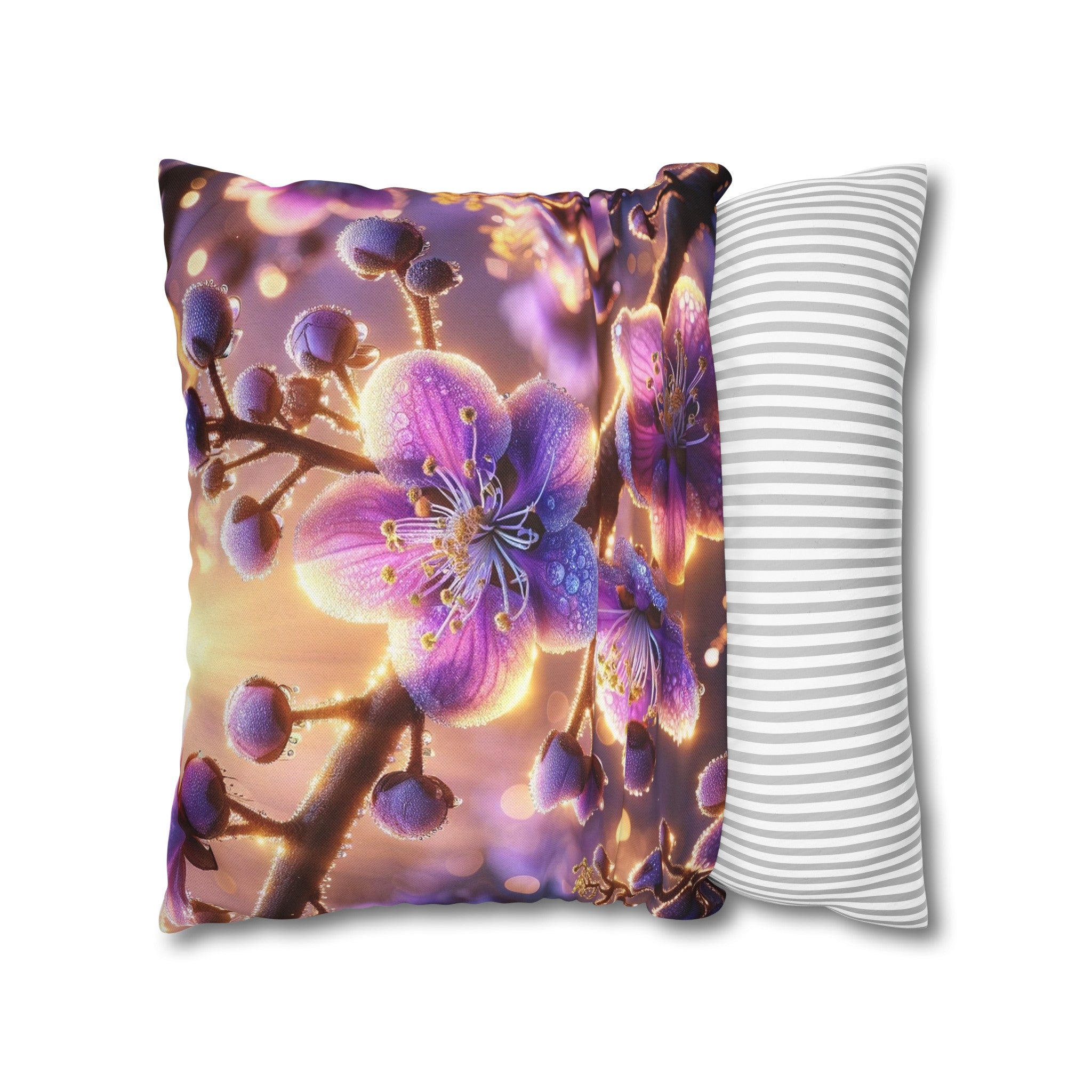 Purple diamond flowers (2) - Polyester Square Pillowcase