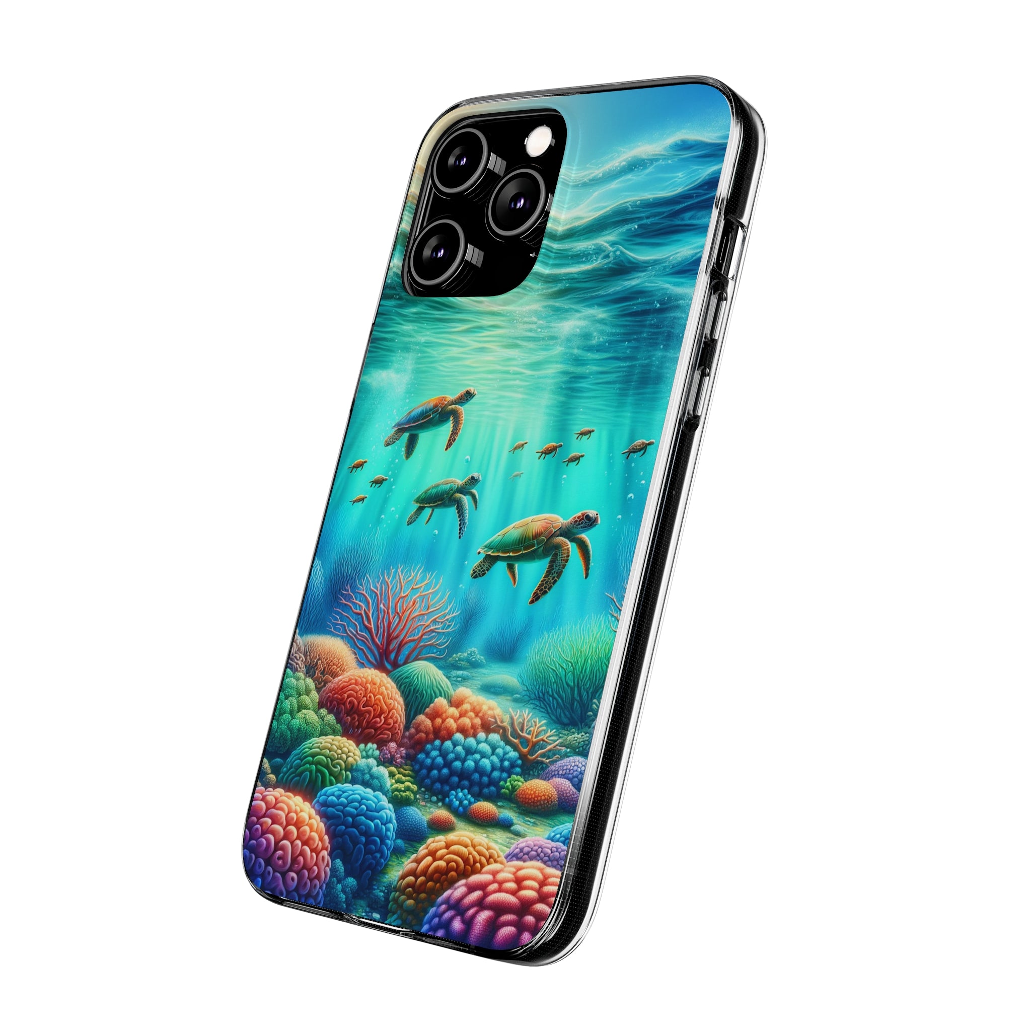 Turtles and coral reef - Soft Phone Case