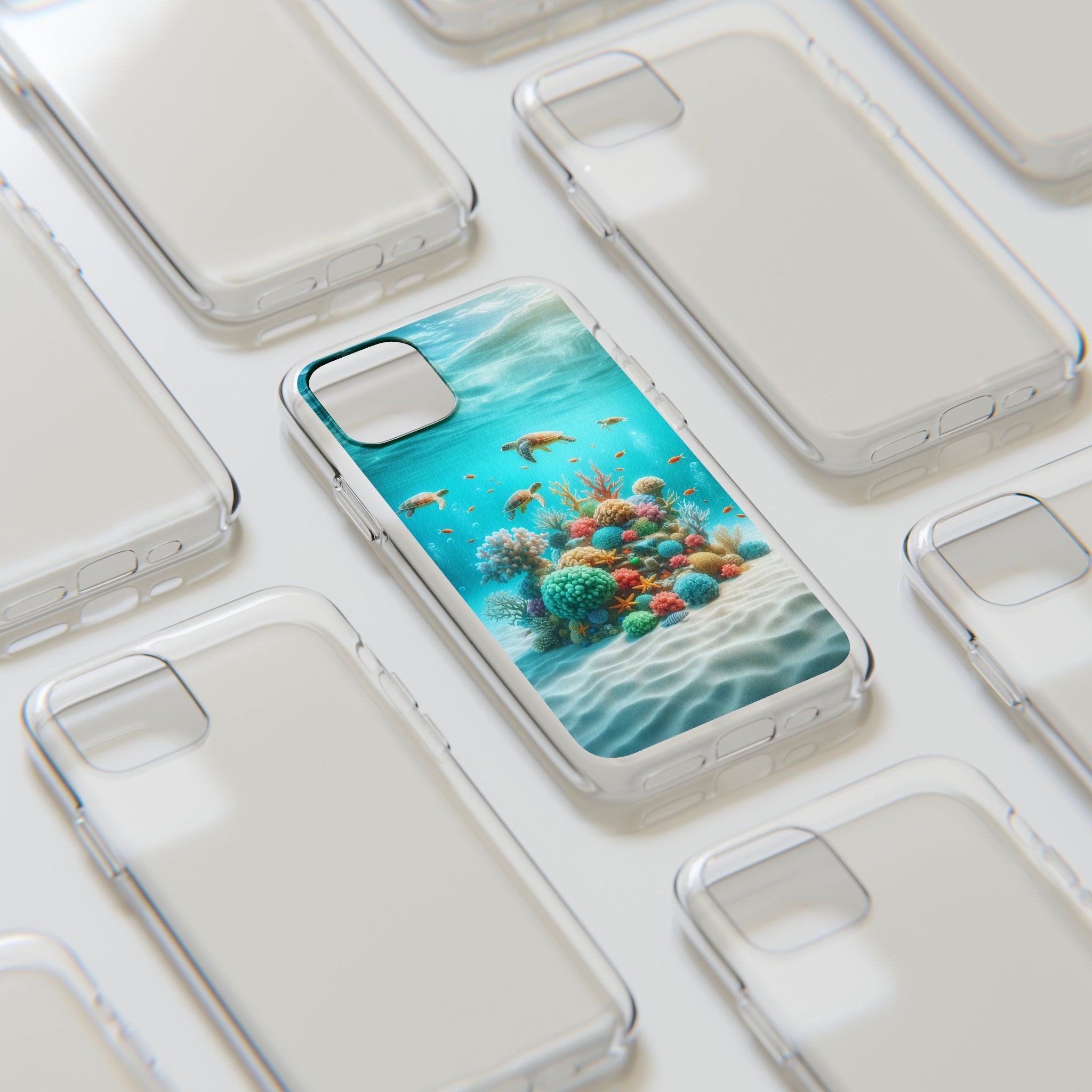 Turtles on coral reef - Soft Phone Case