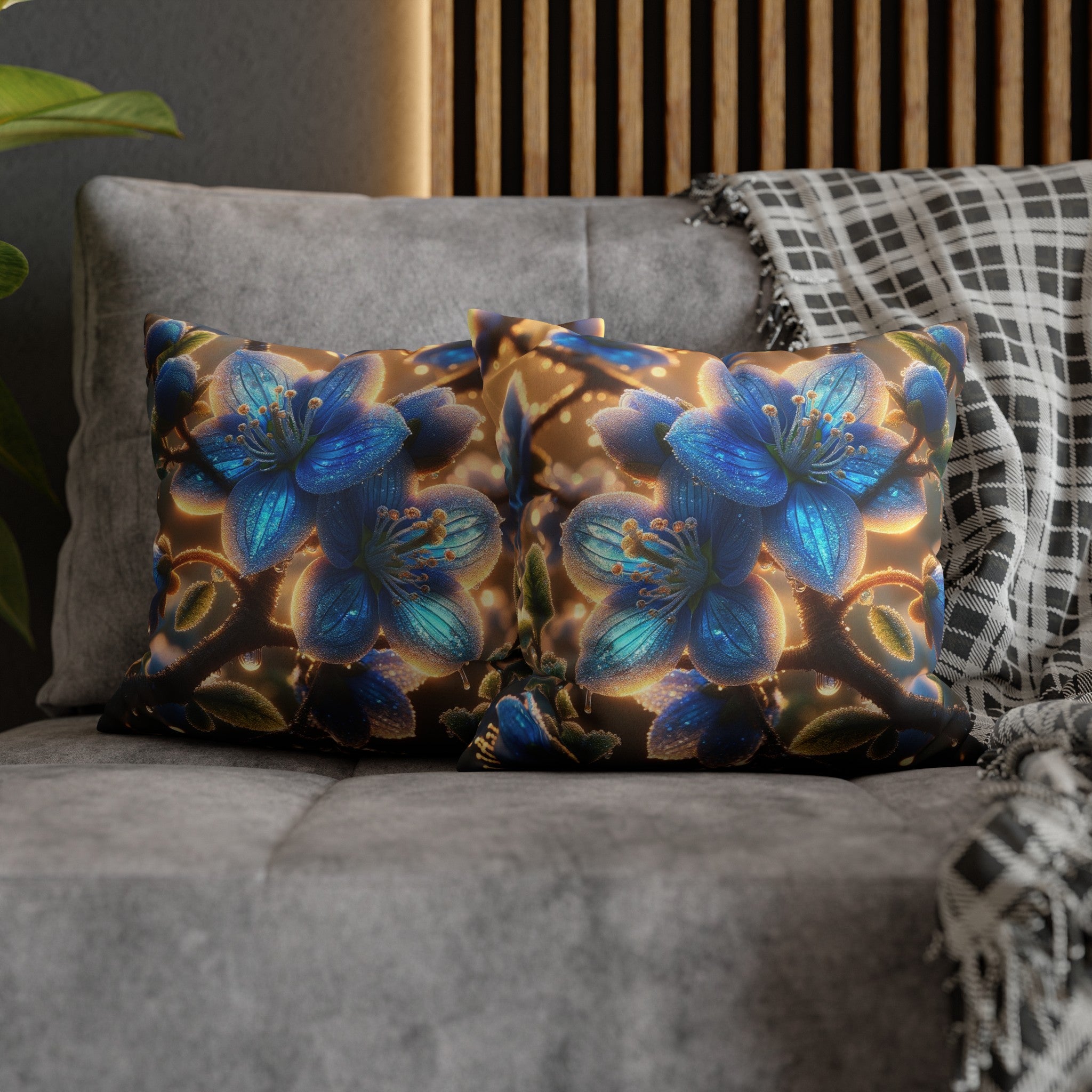 Blue, diamond flowers (3) - Suede Square Pillowcase