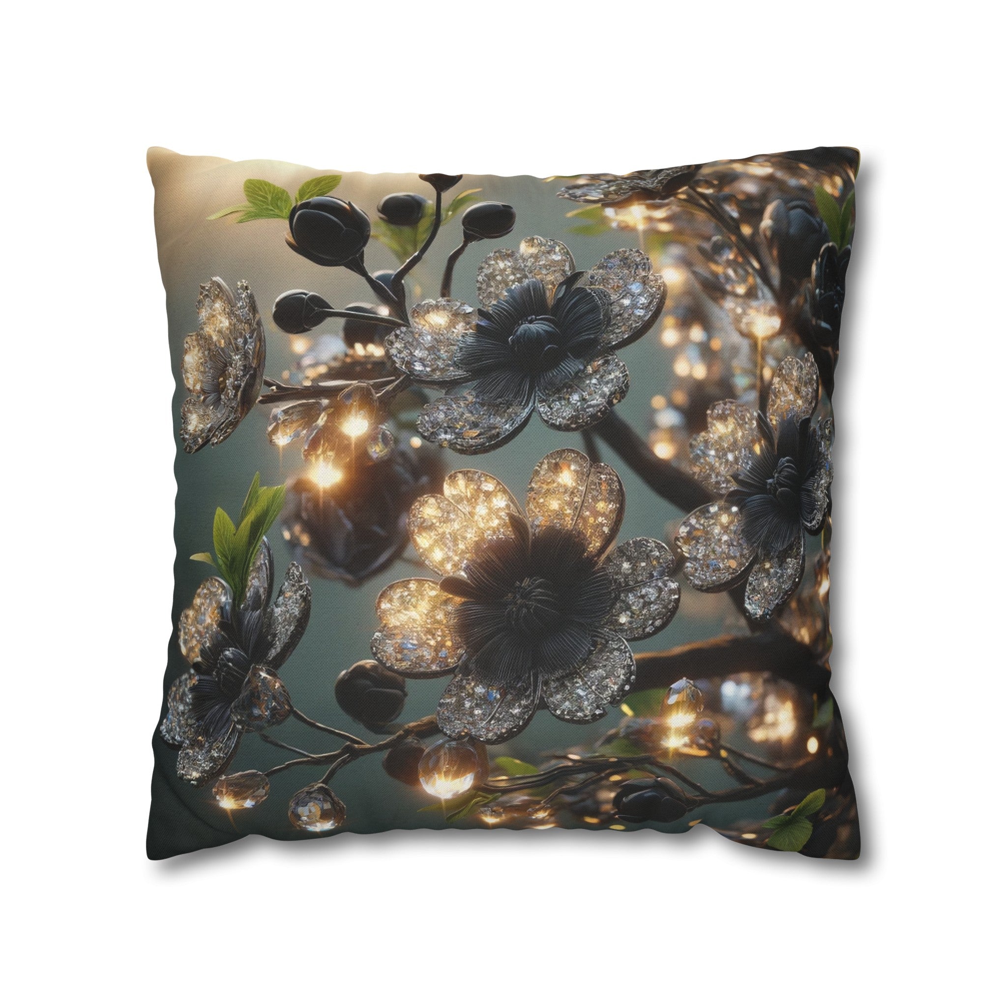 Black, diamond flowers (1) - Polyester Square Pillowcase