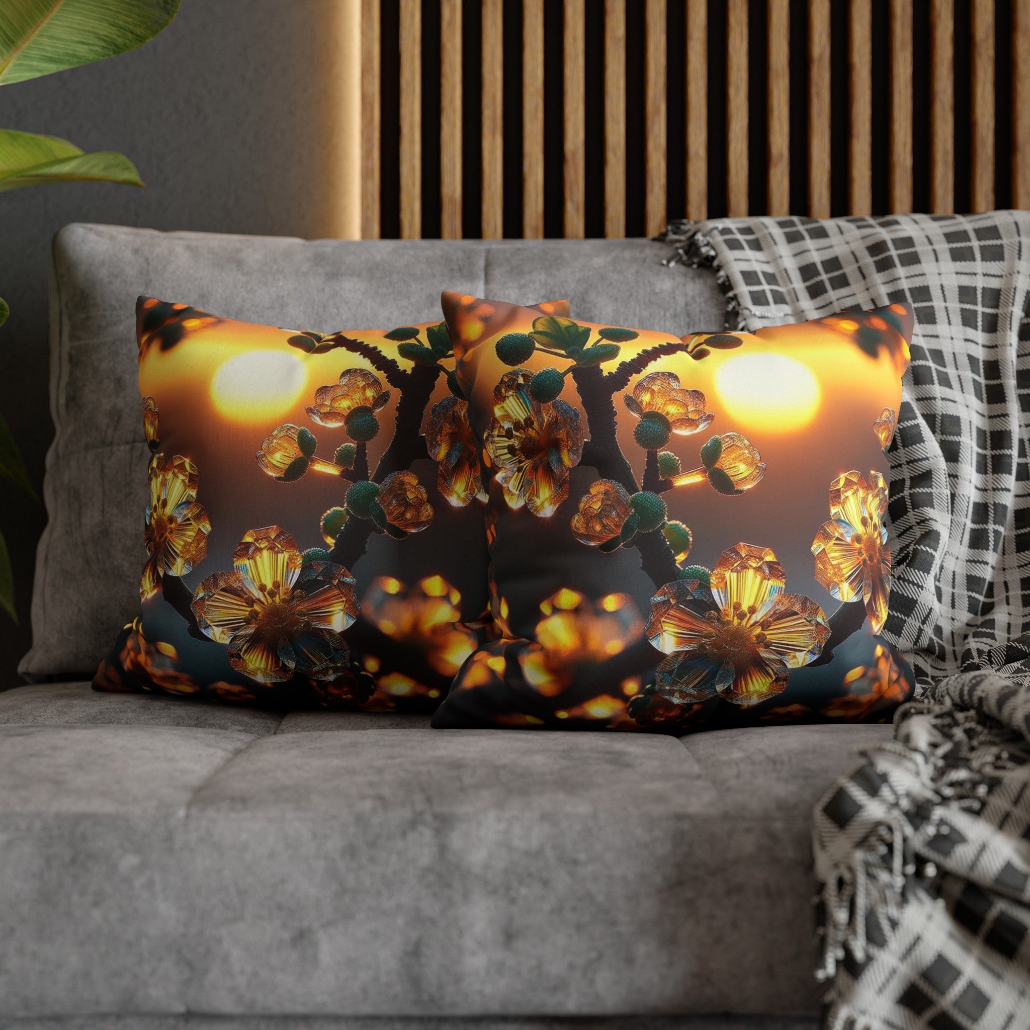 Yellow diamond flowers (4) - Suede Square Pillowcase