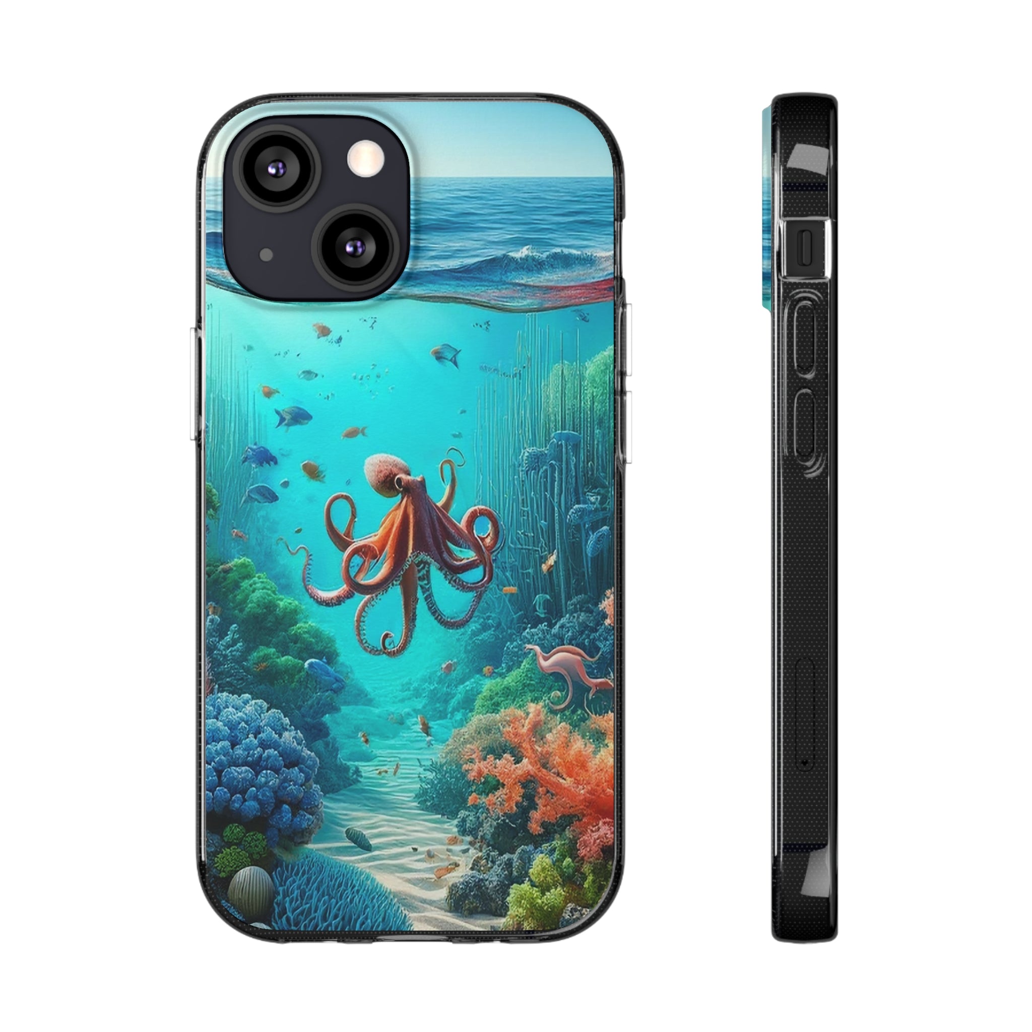 Octopus in turquoise water - Soft Phone Case