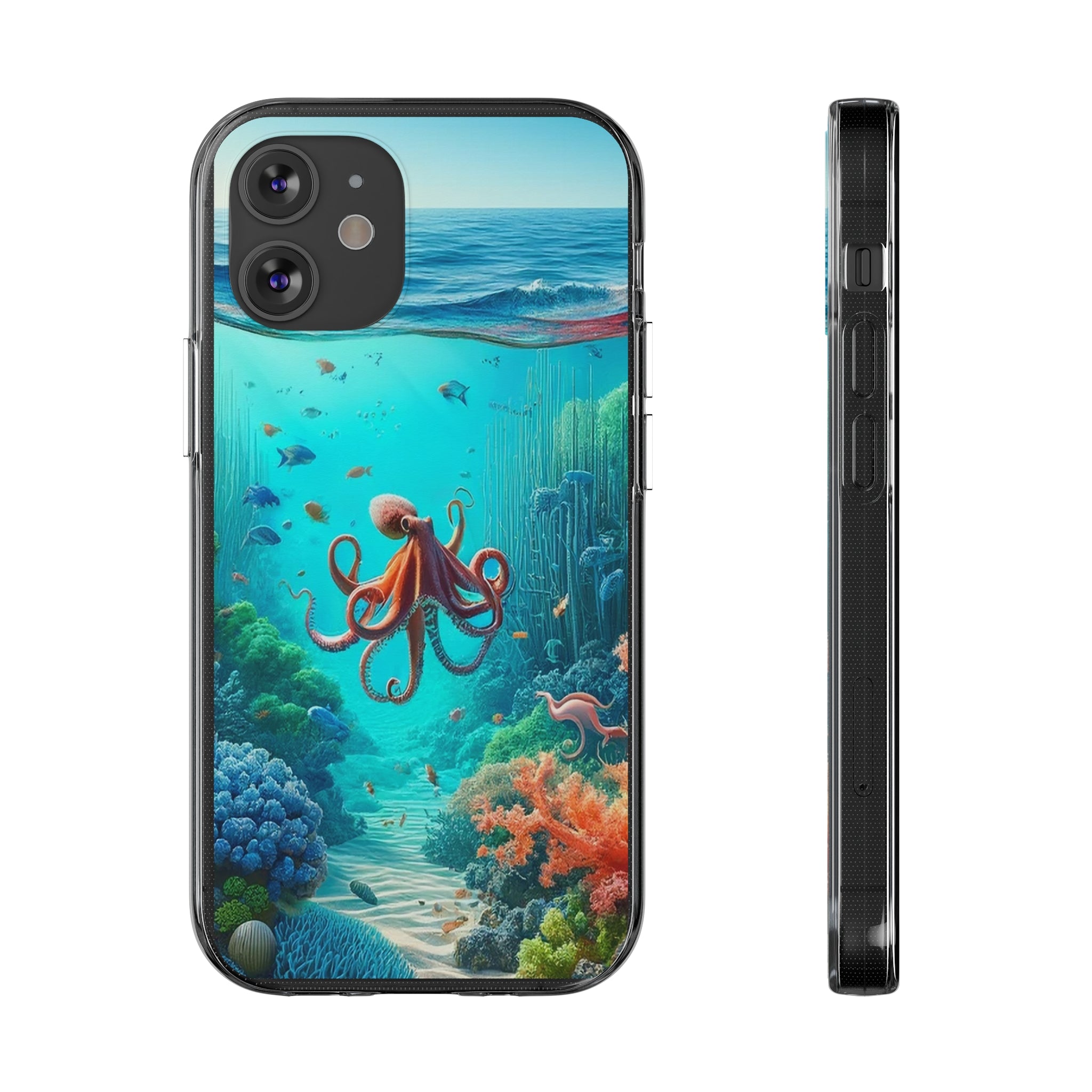 Octopus in turquoise water - Soft Phone Case