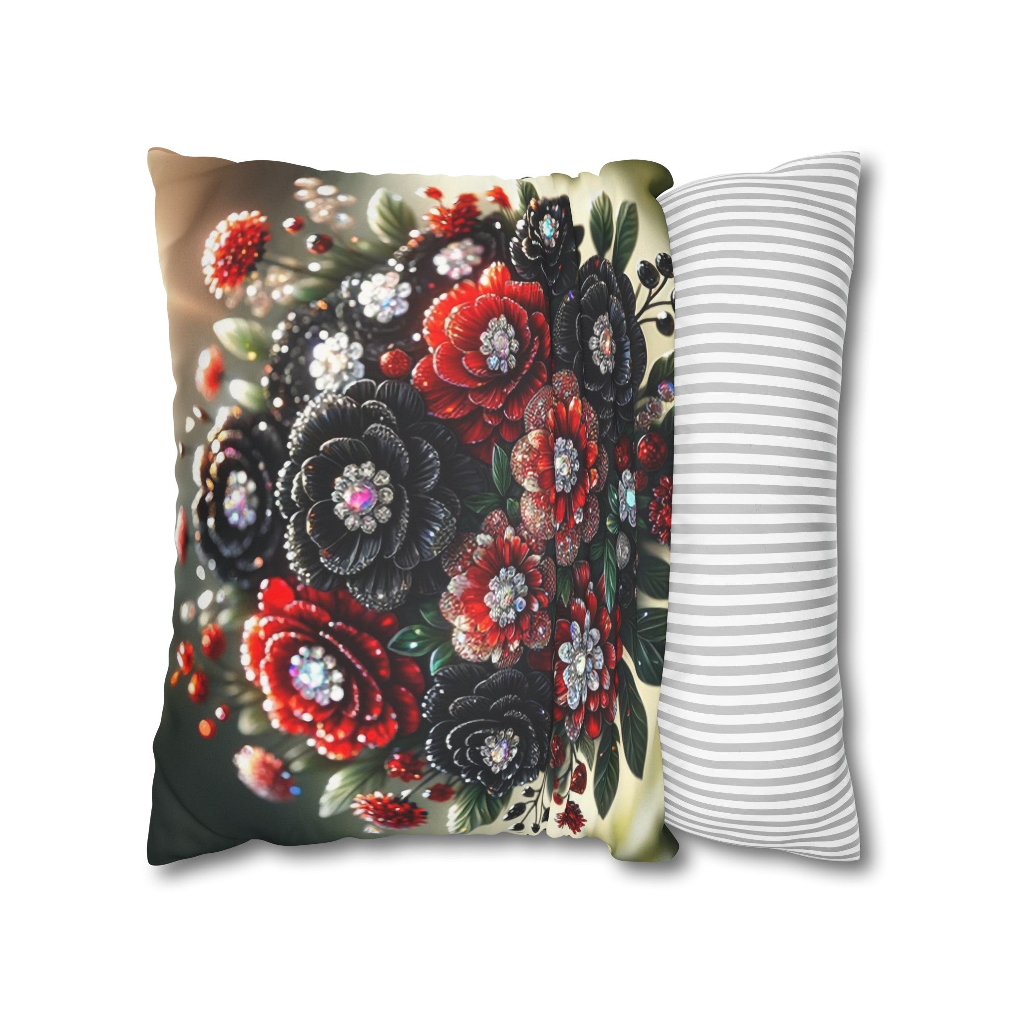 Black and Red Bouquet (2) - Suede Square Pillowcase