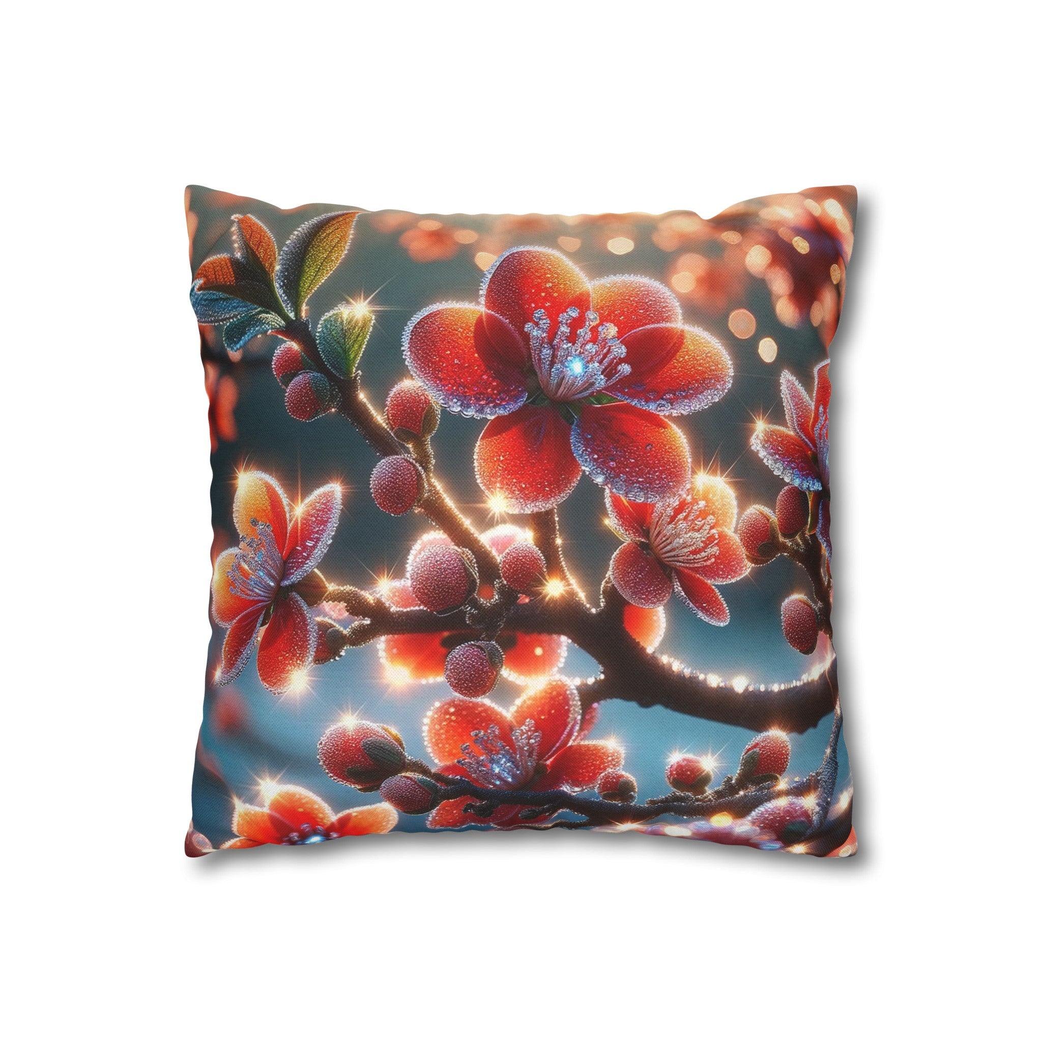 Red diamond flowers (3) - Polyester Square Pillowcase