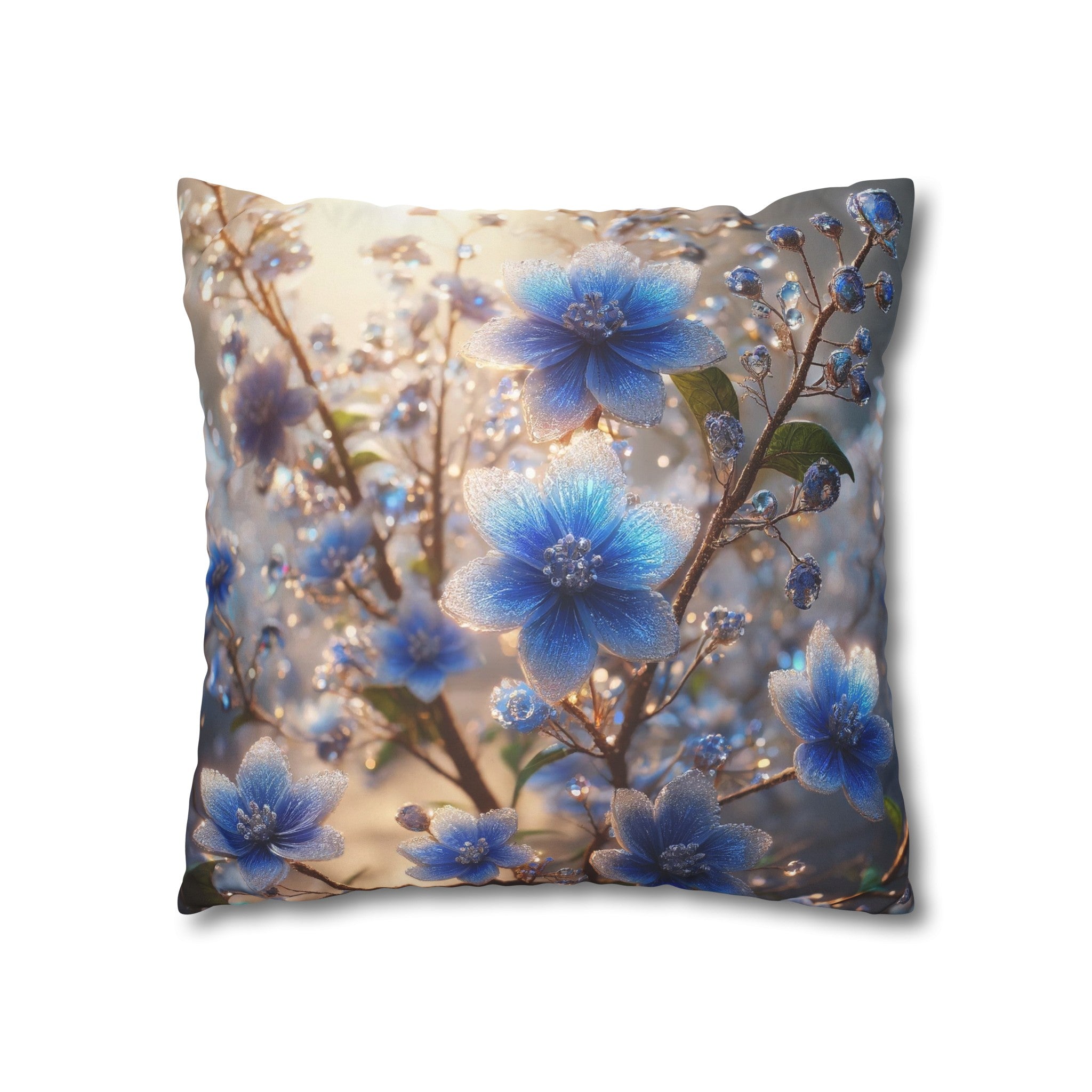 Blue, diamond flowers (4) - Suede Square Pillowcase