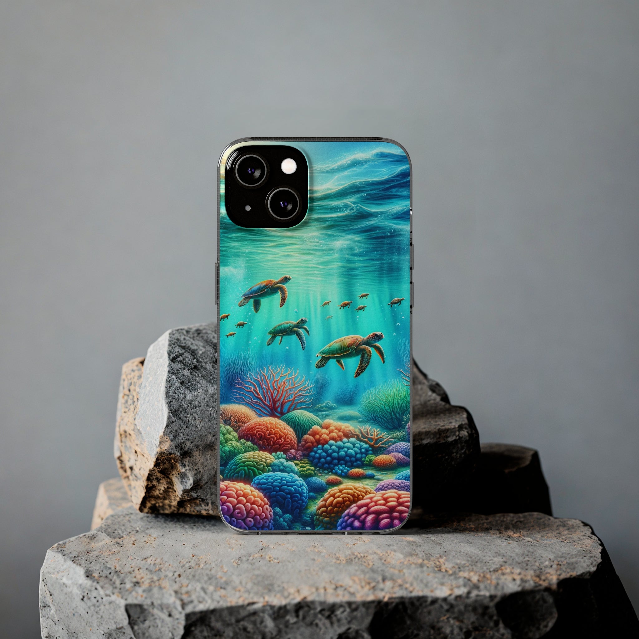 Turtles and coral reef - Soft Phone Case