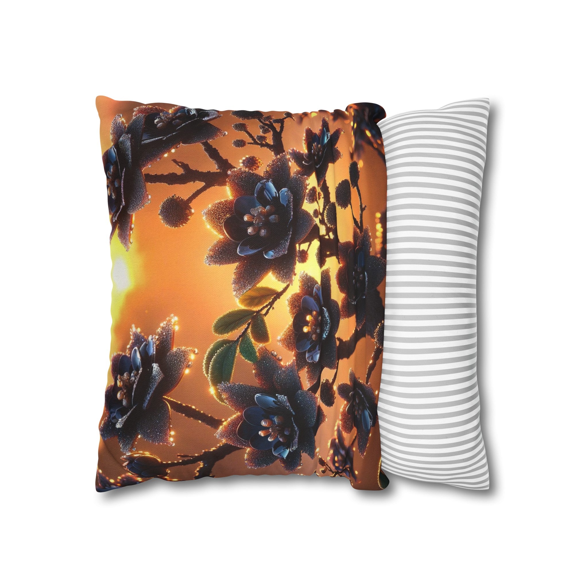 Black diamond flowers (4) - Polyester Square Pillowcase