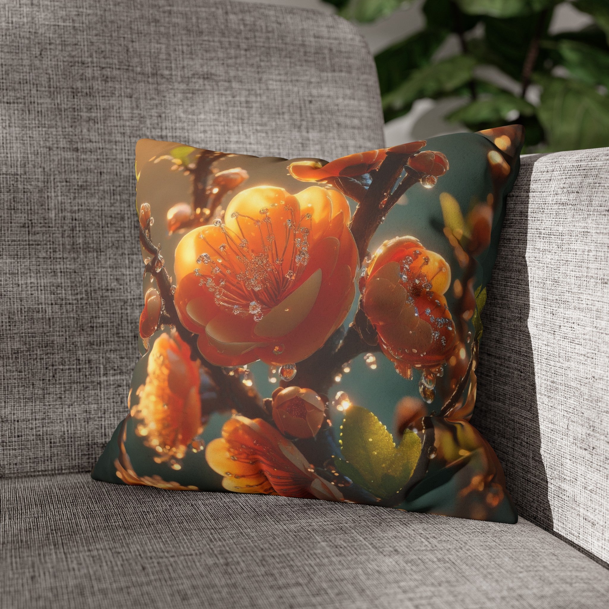 Orange diamond flowers (2) - Suede Square Pillowcase