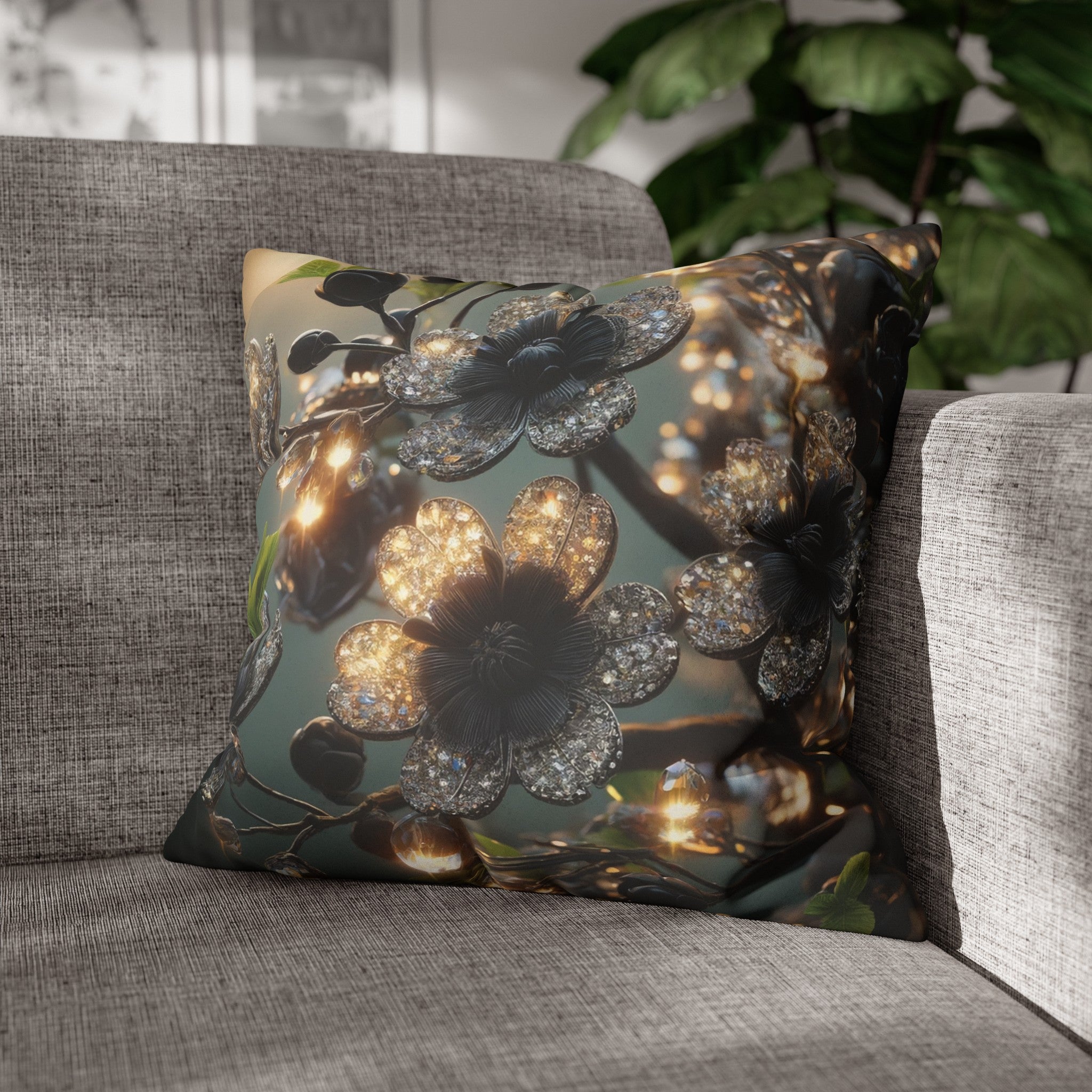 Black diamond flowers (1) - Suede Square Pillowcase