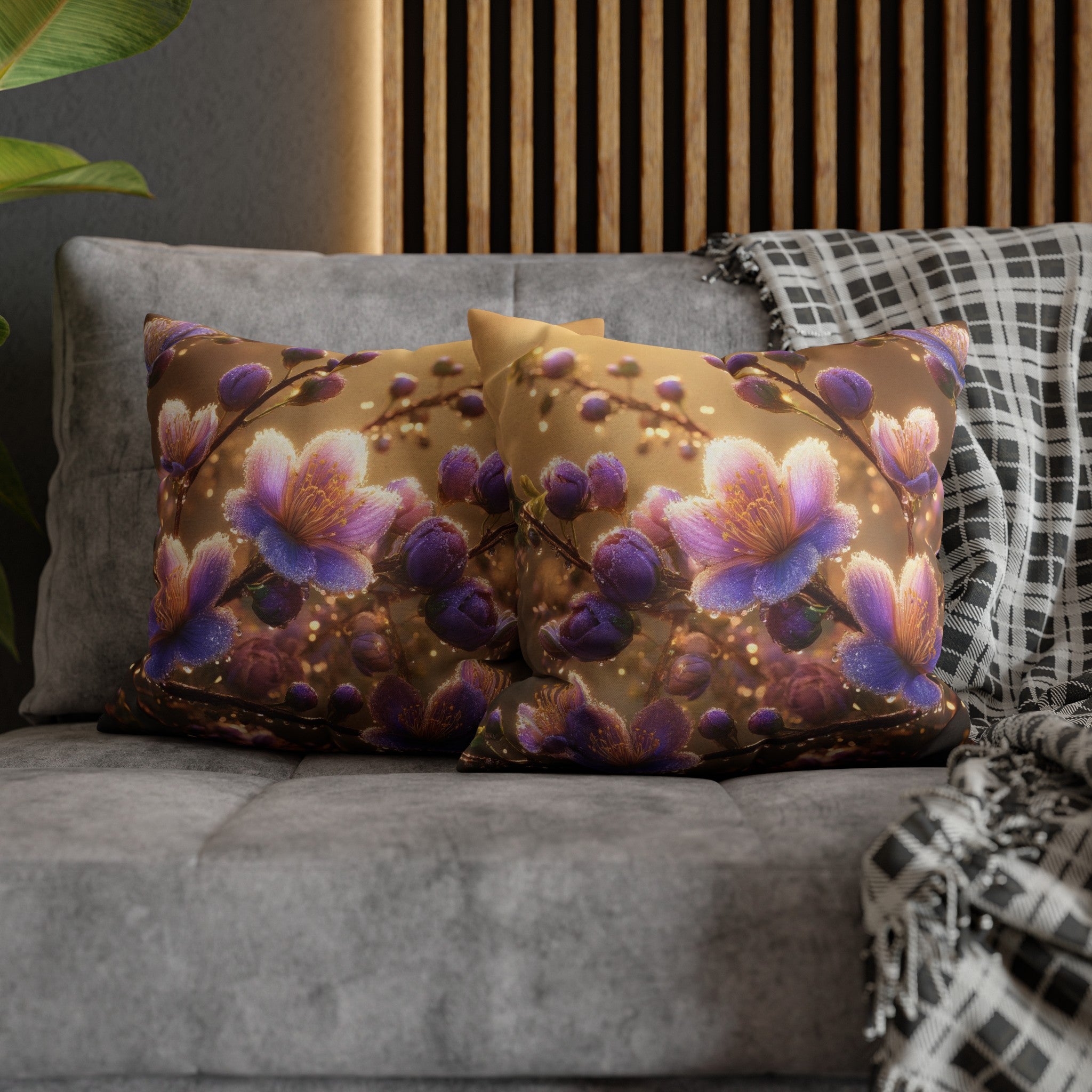 Purple diamond flowers (3) - Polyester Square Pillowcase