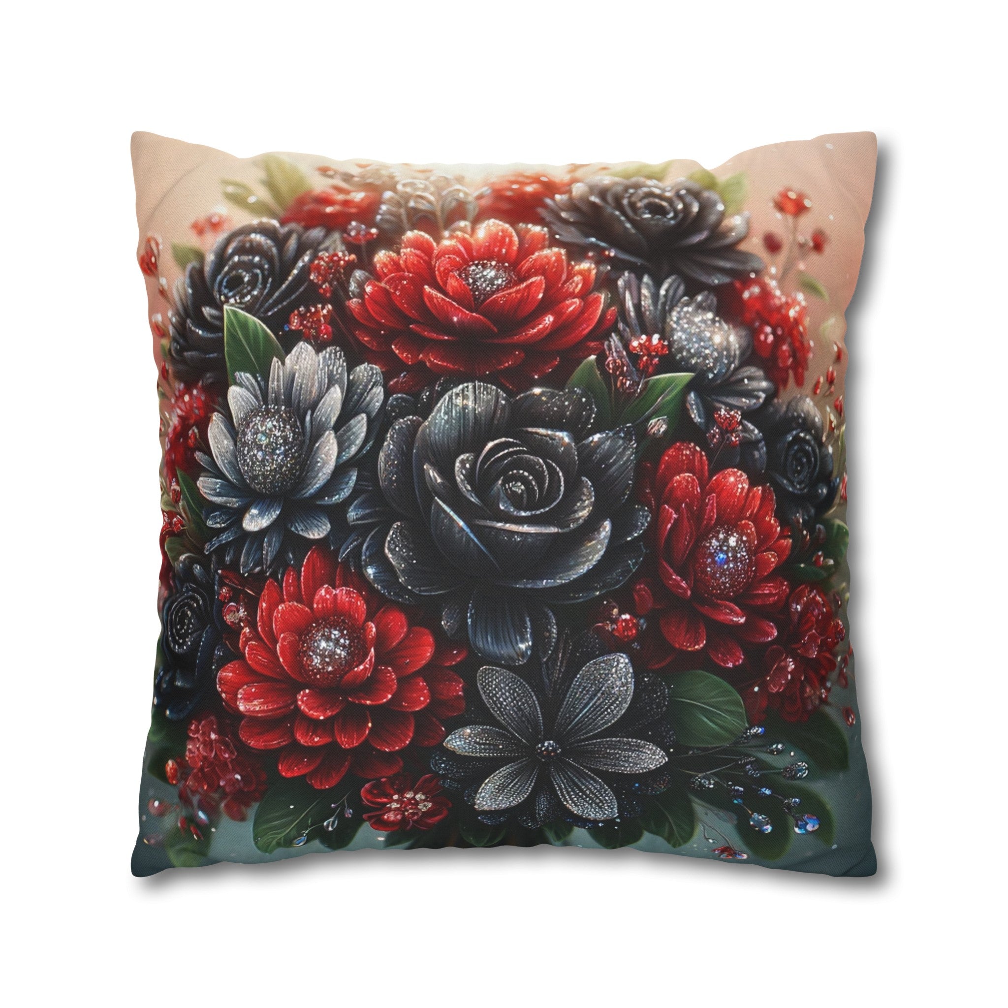 Black-Red Bouquet (1) - Polyester Square Pillowcase