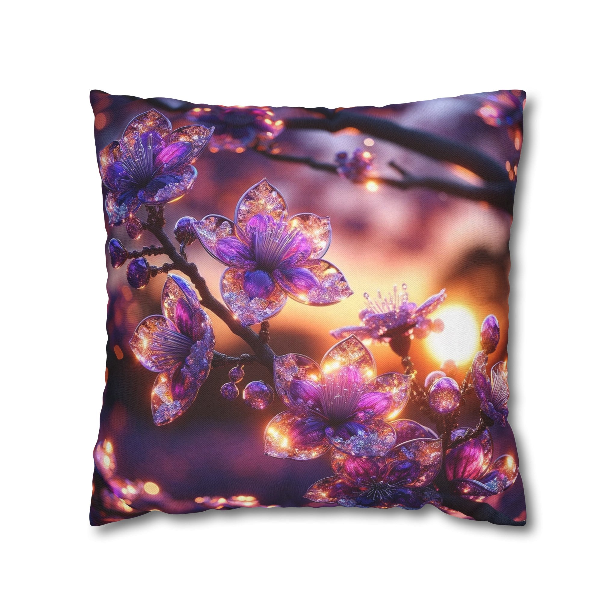 Purple diamond flowers (4) - Polyester Square Pillowcase