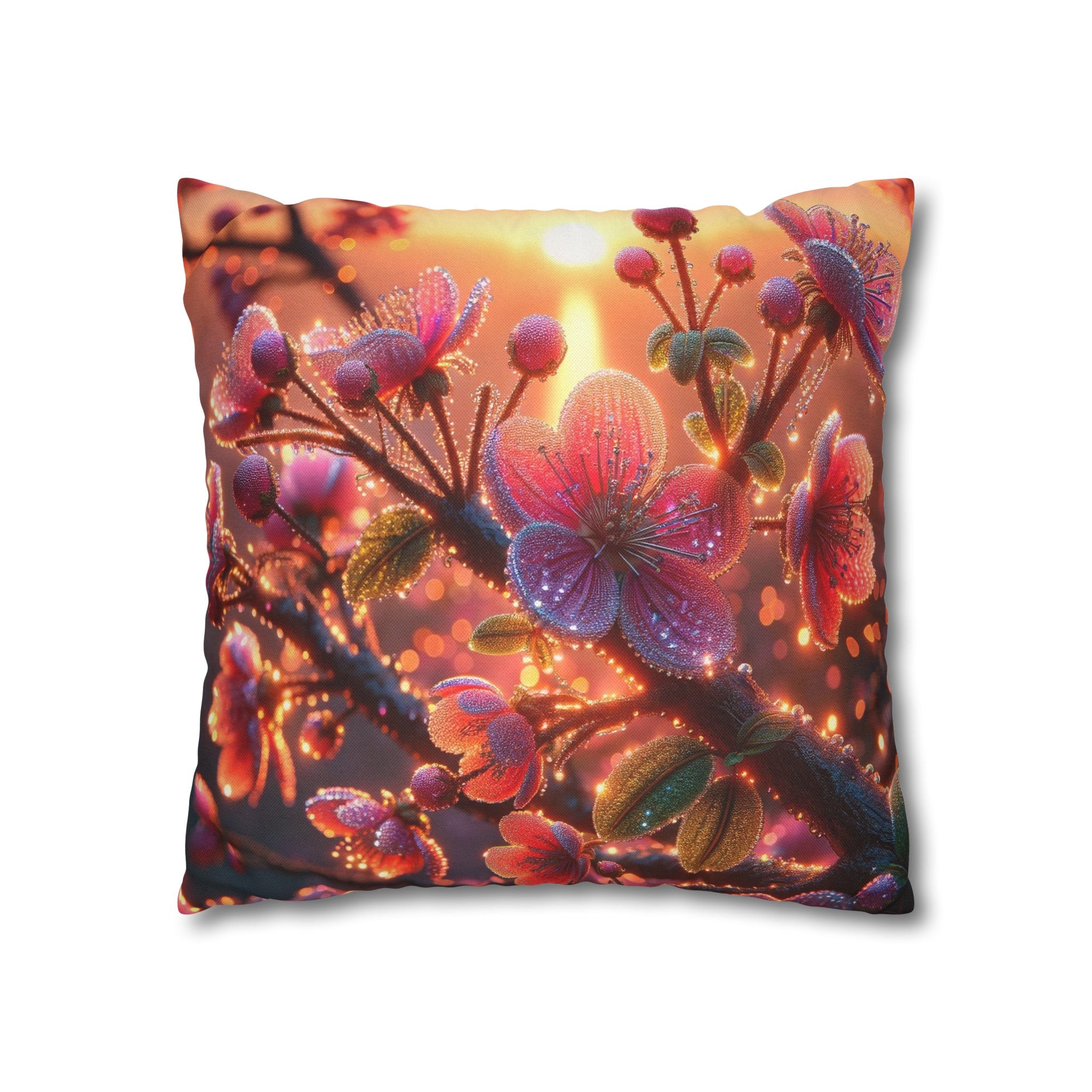 Pink diamond flowers (2) - Polyester Square Pillowcase