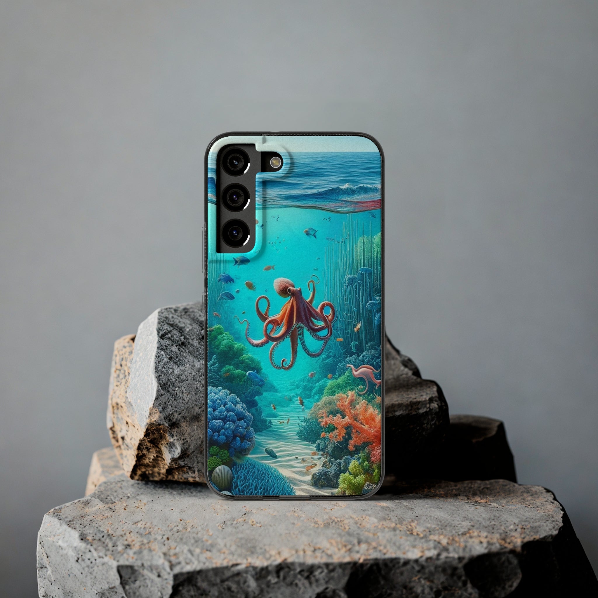 Octopus in turquoise water - Soft Phone Case