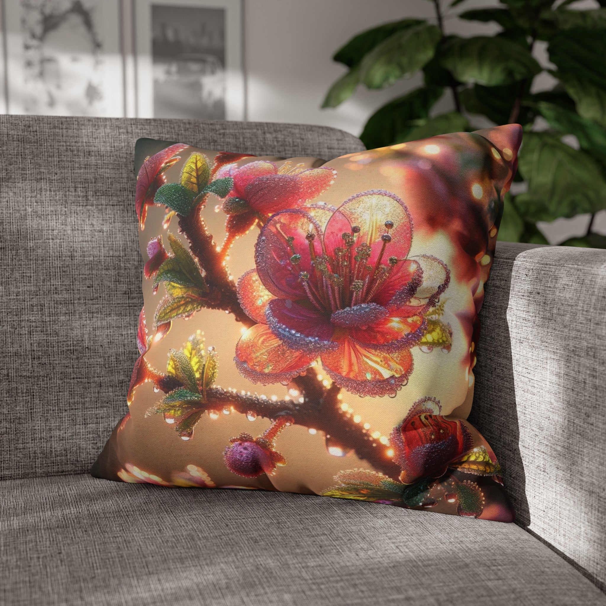 Pink diamond flowers (1) - Polyester Square Pillowcase