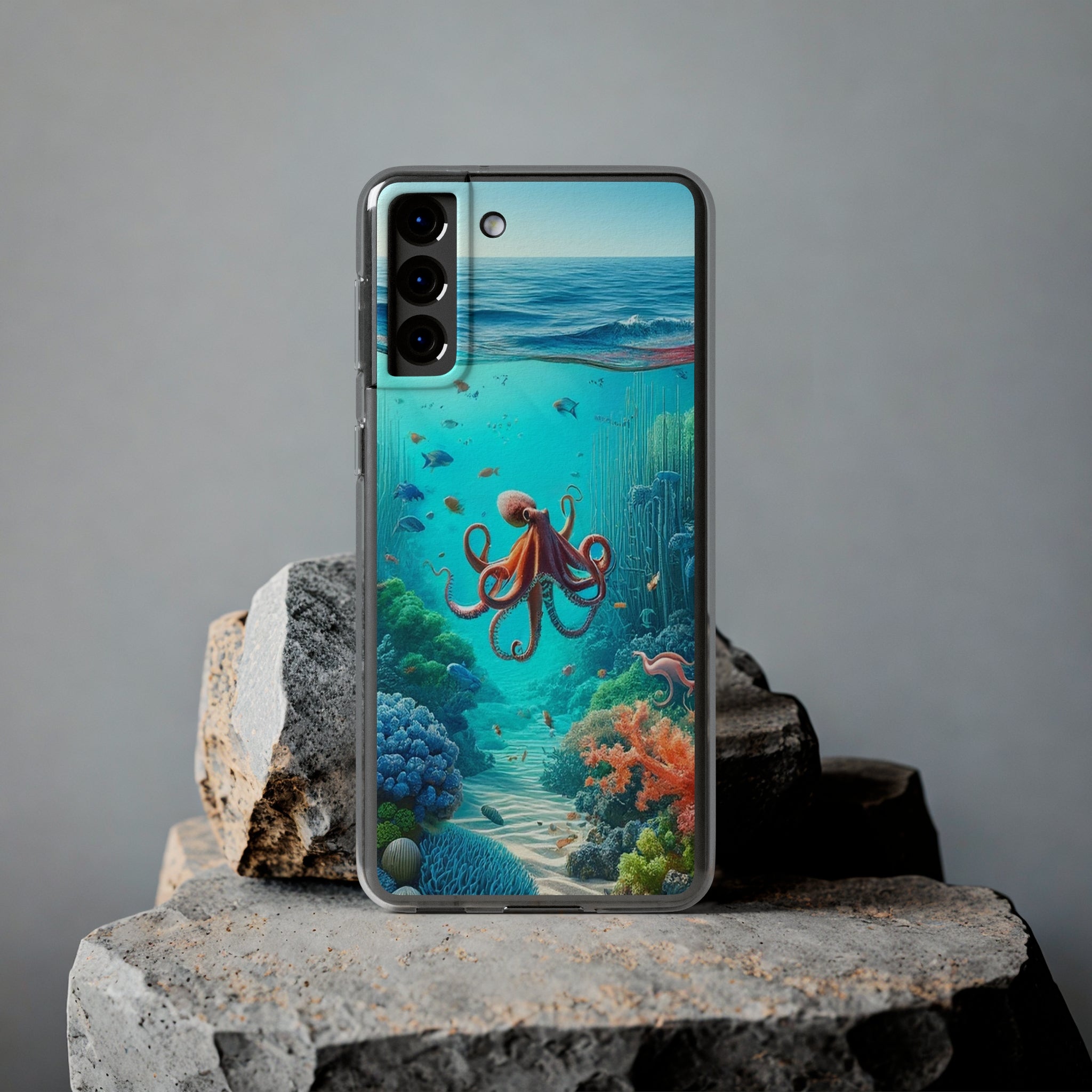 Octopus in turquoise water - Soft Phone Case