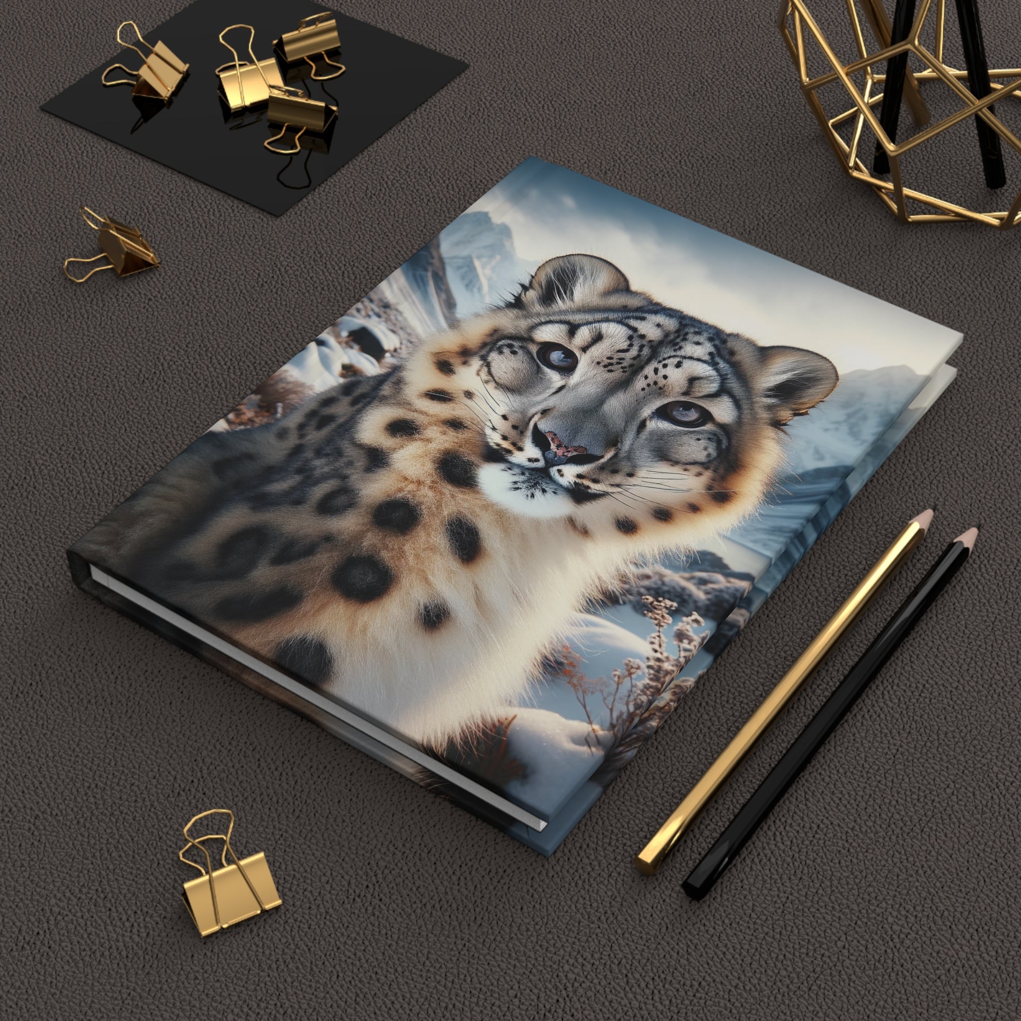 A curious snow leopard - Hardcover Notebook