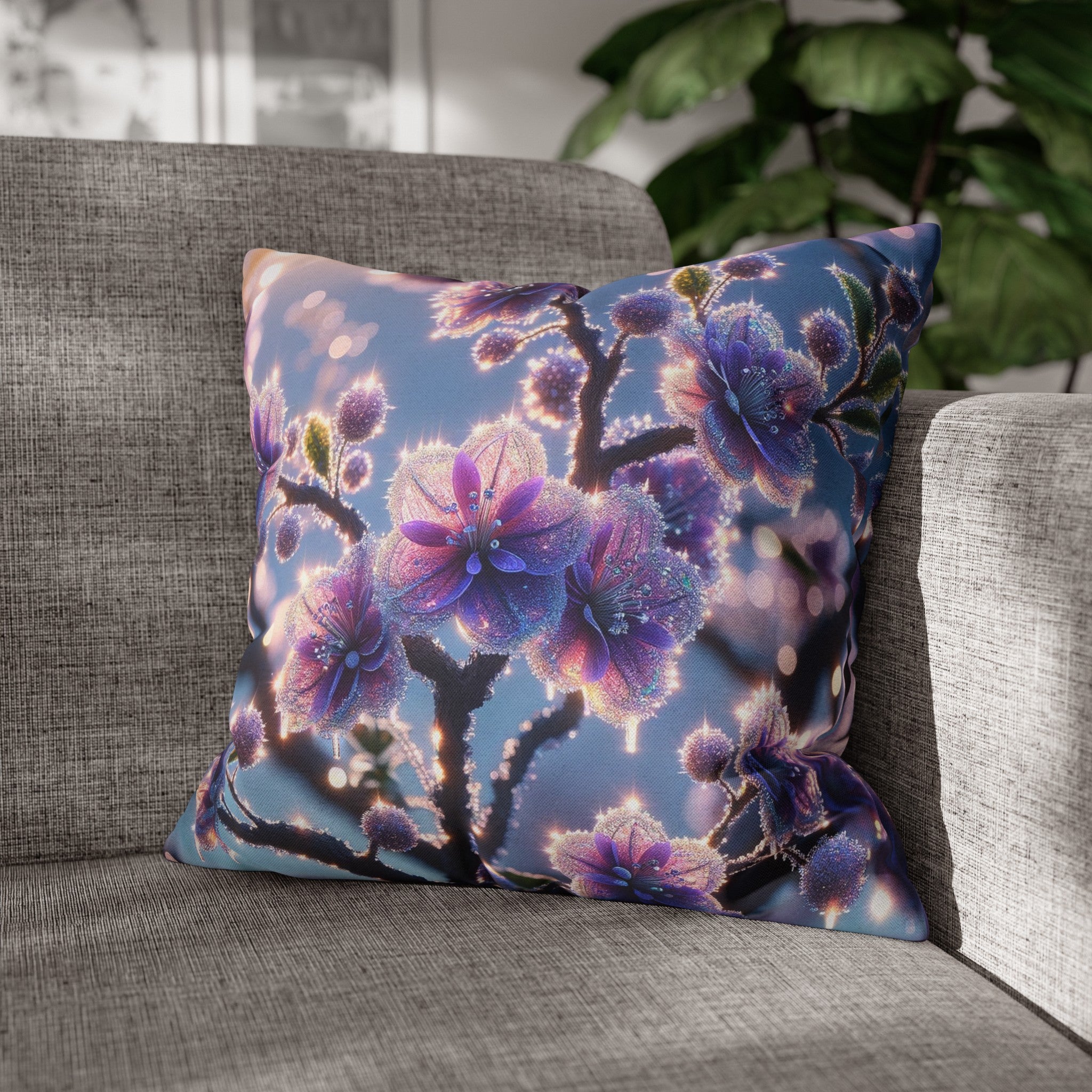 Purple diamond flowers (1) -  Polyester Square Pillowcase