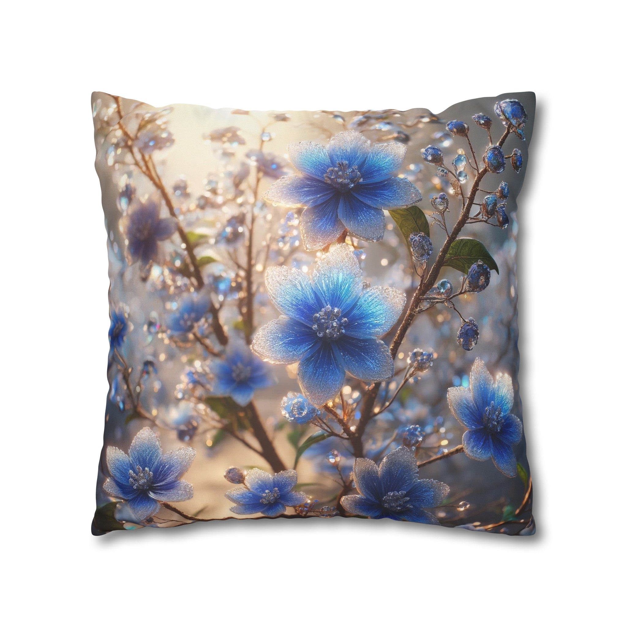 Blue, diamond flowers (4) - Suede Square Pillowcase