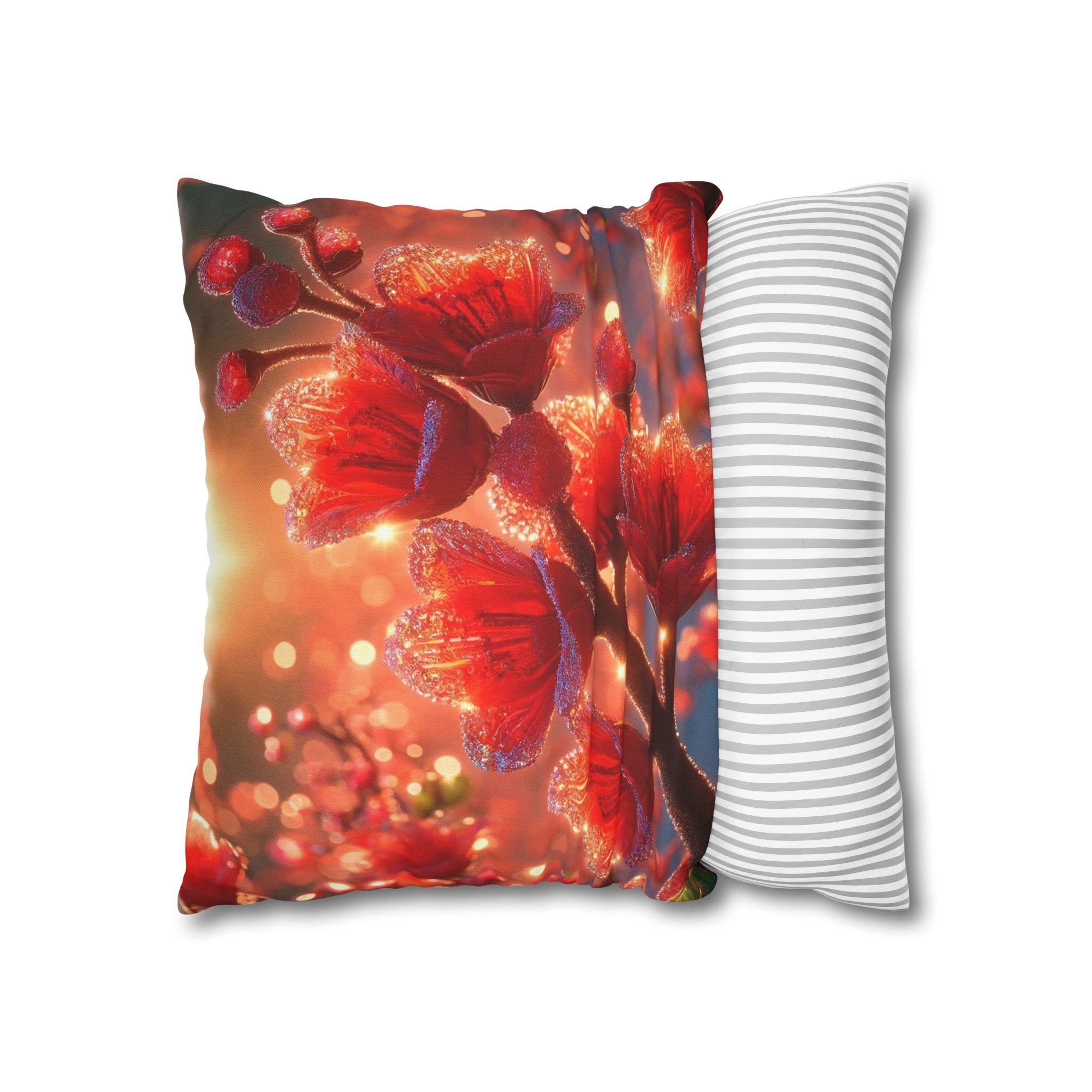 Red shiny flowers (1)  - Polyester Square Pillowcase