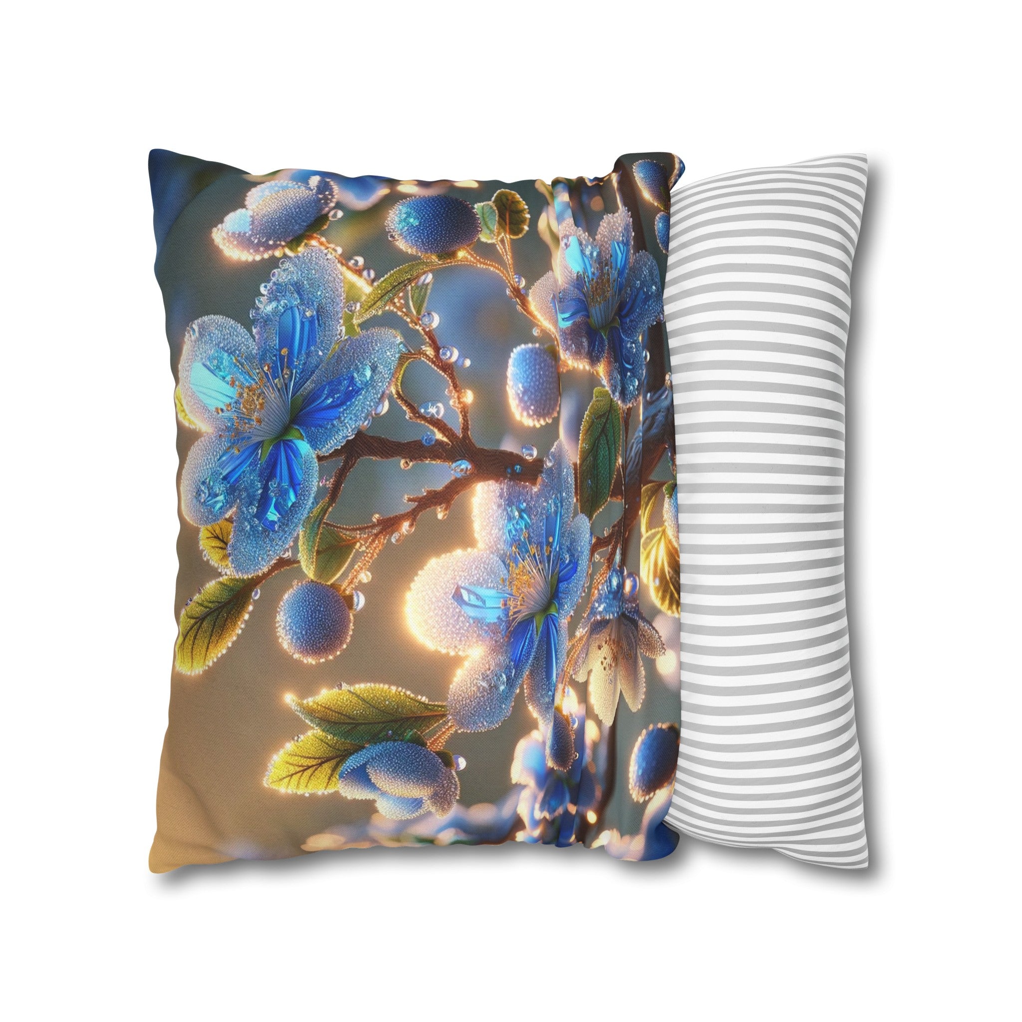 Blue, diamond flowers (2) - Polyester Square Pillowcase