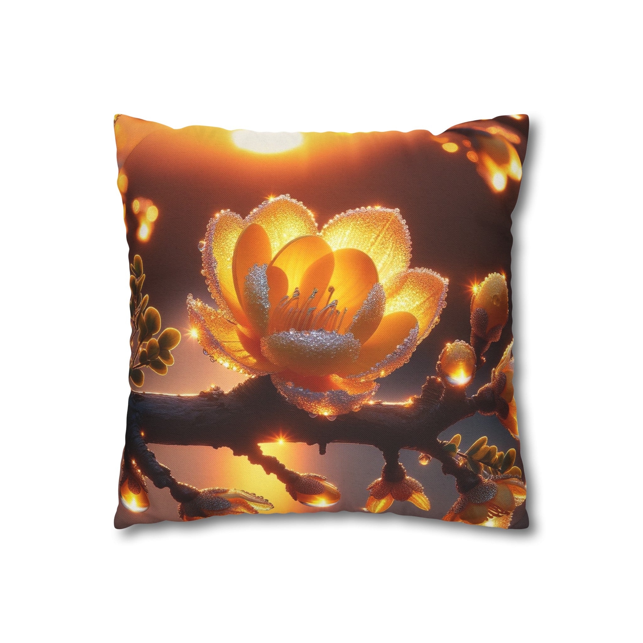 Yellow diamond flowers (1) - Polyester Square Pillowcase