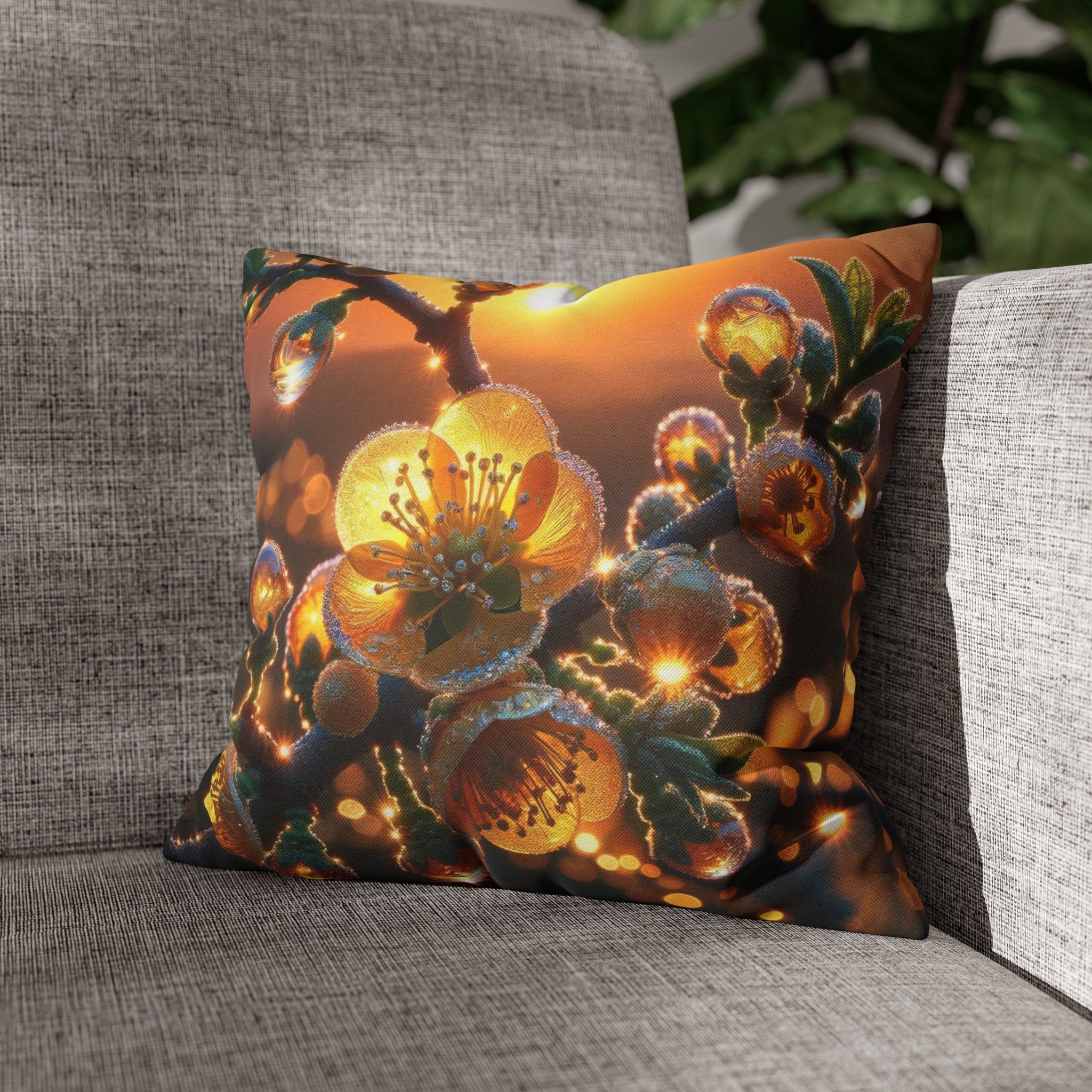 Yellow diamond flowers (2) - Polyester Square Pillowcase