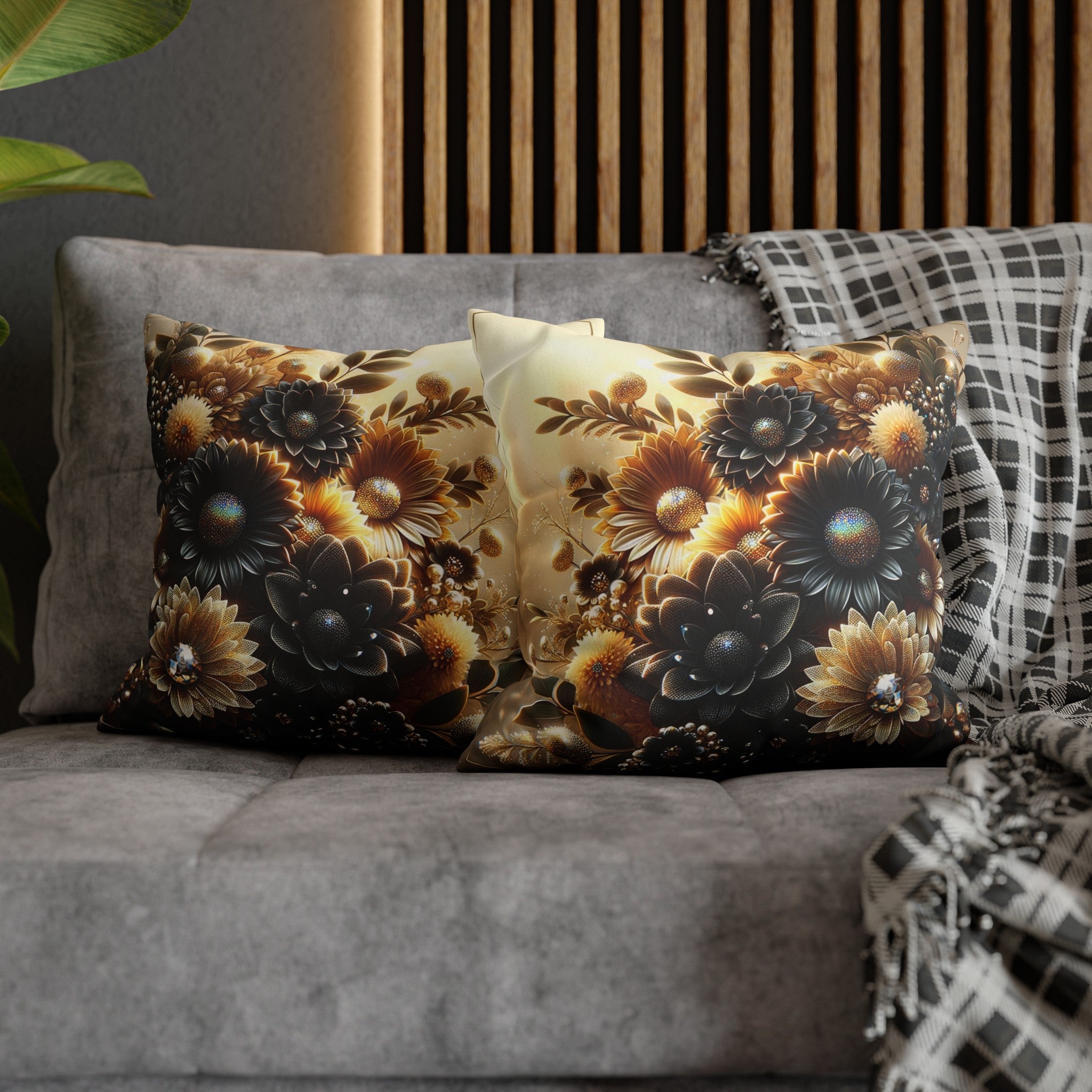 Black and golden Bouquet (2) - Suede Square Pillowcase