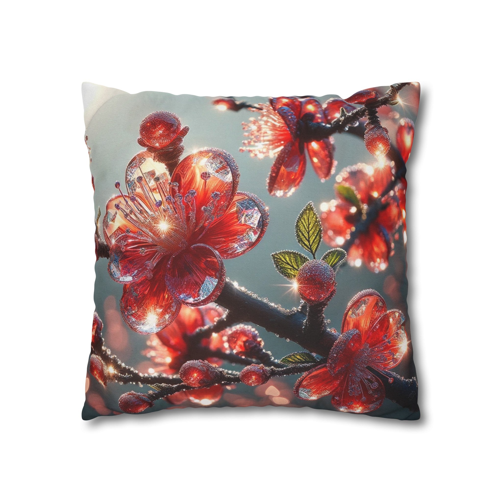 Red diamond flowers (1) - Polyester Square Pillowcase