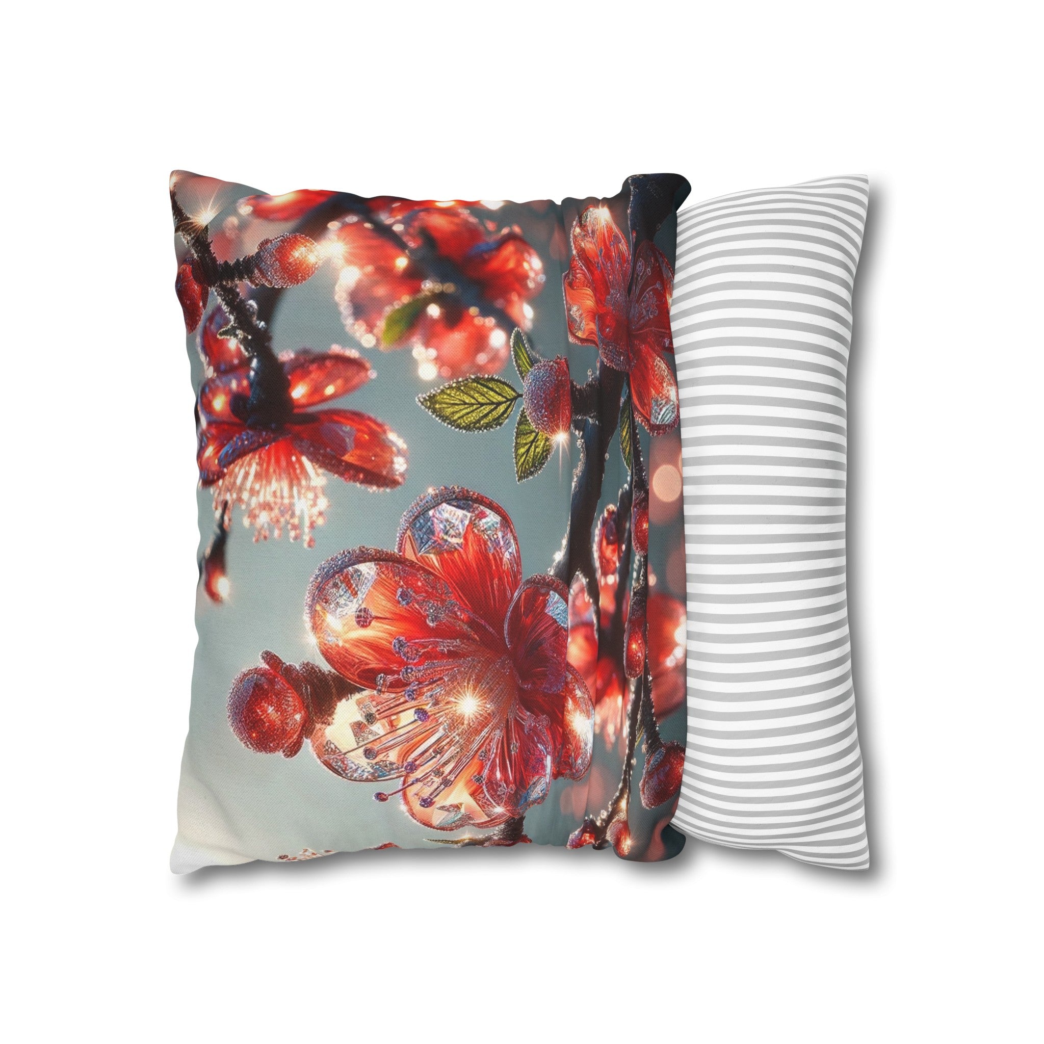 Red diamond flowers (1) - Polyester Square Pillowcase