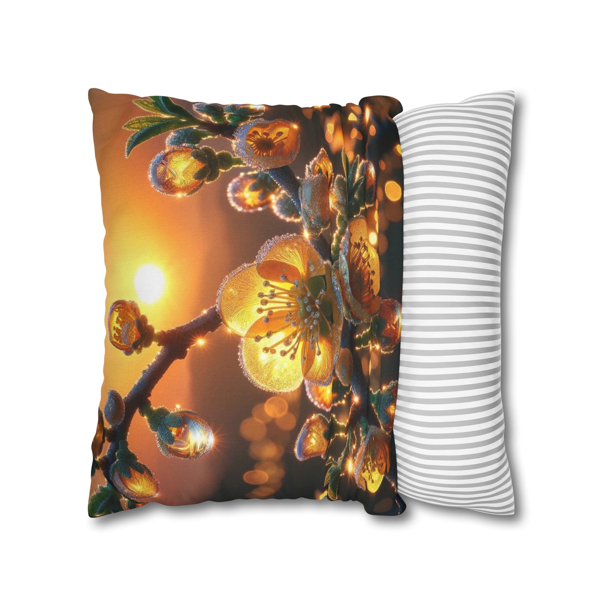 Yellow diamond flowers (2) - Polyester Square Pillowcase